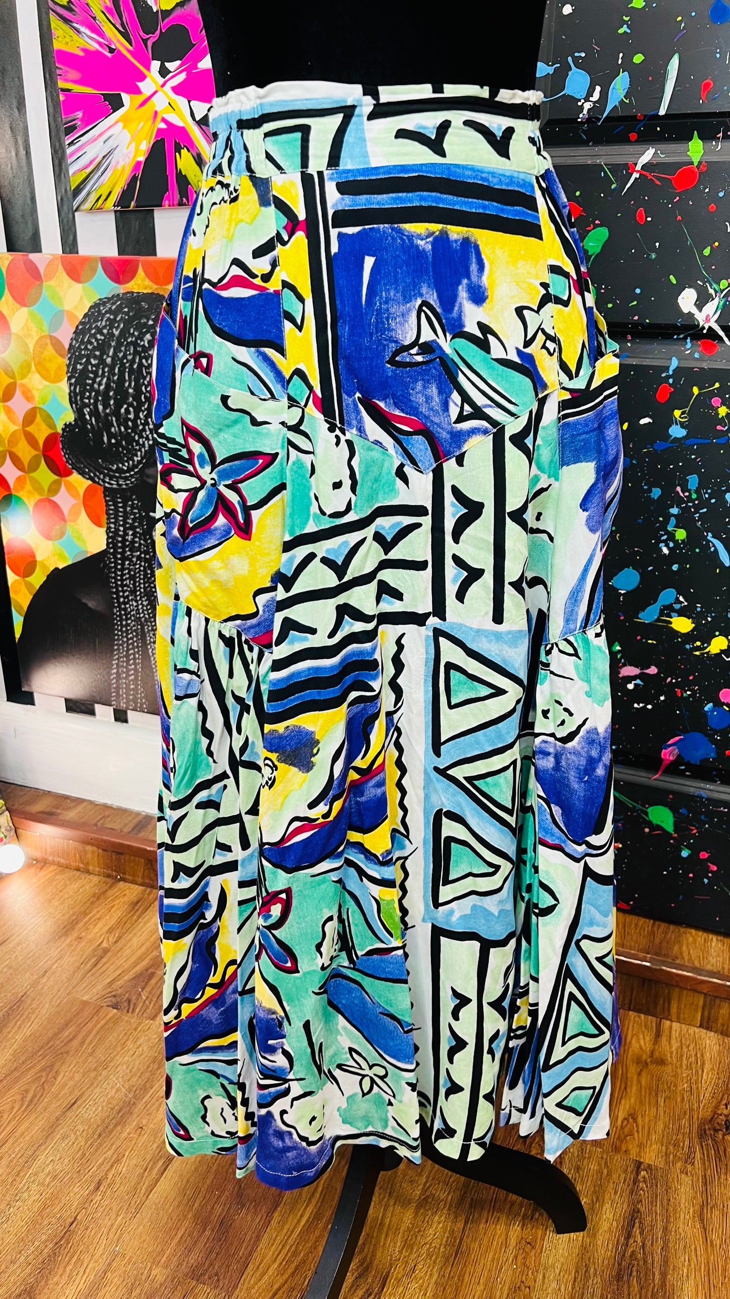 Vintage Rayon Multi Colored Skirt (14)