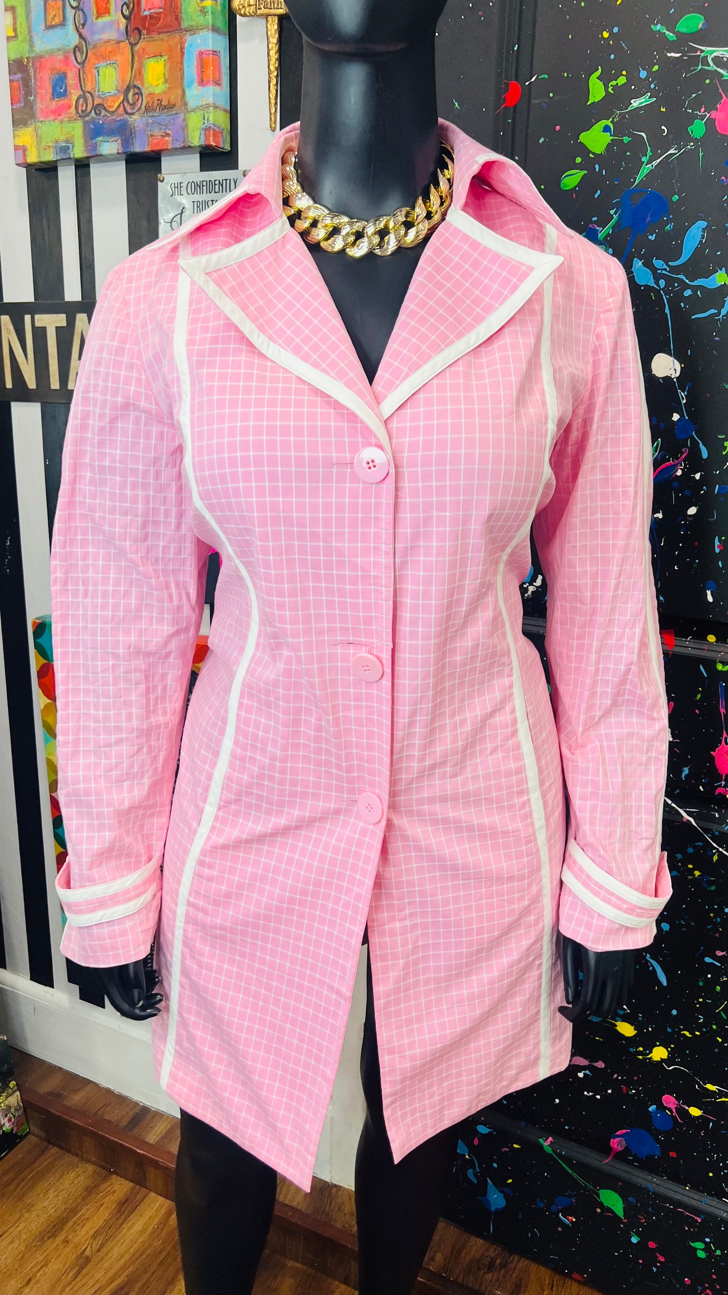 Vintage Pink & White - New w/ Tags Deadstock Trench Coat (16)