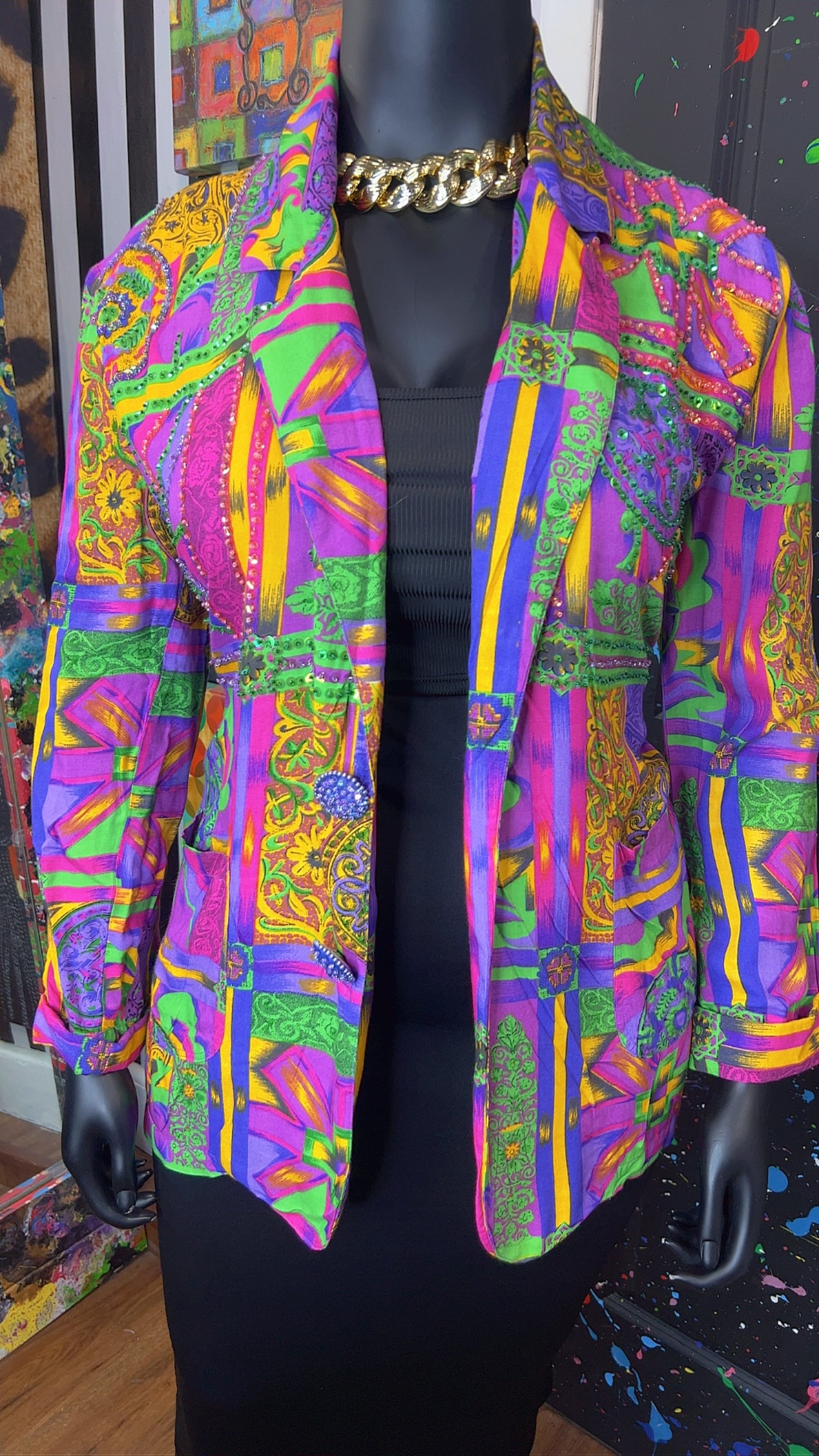 Vintage Abstract & Sequin Rayon Blazer (18)