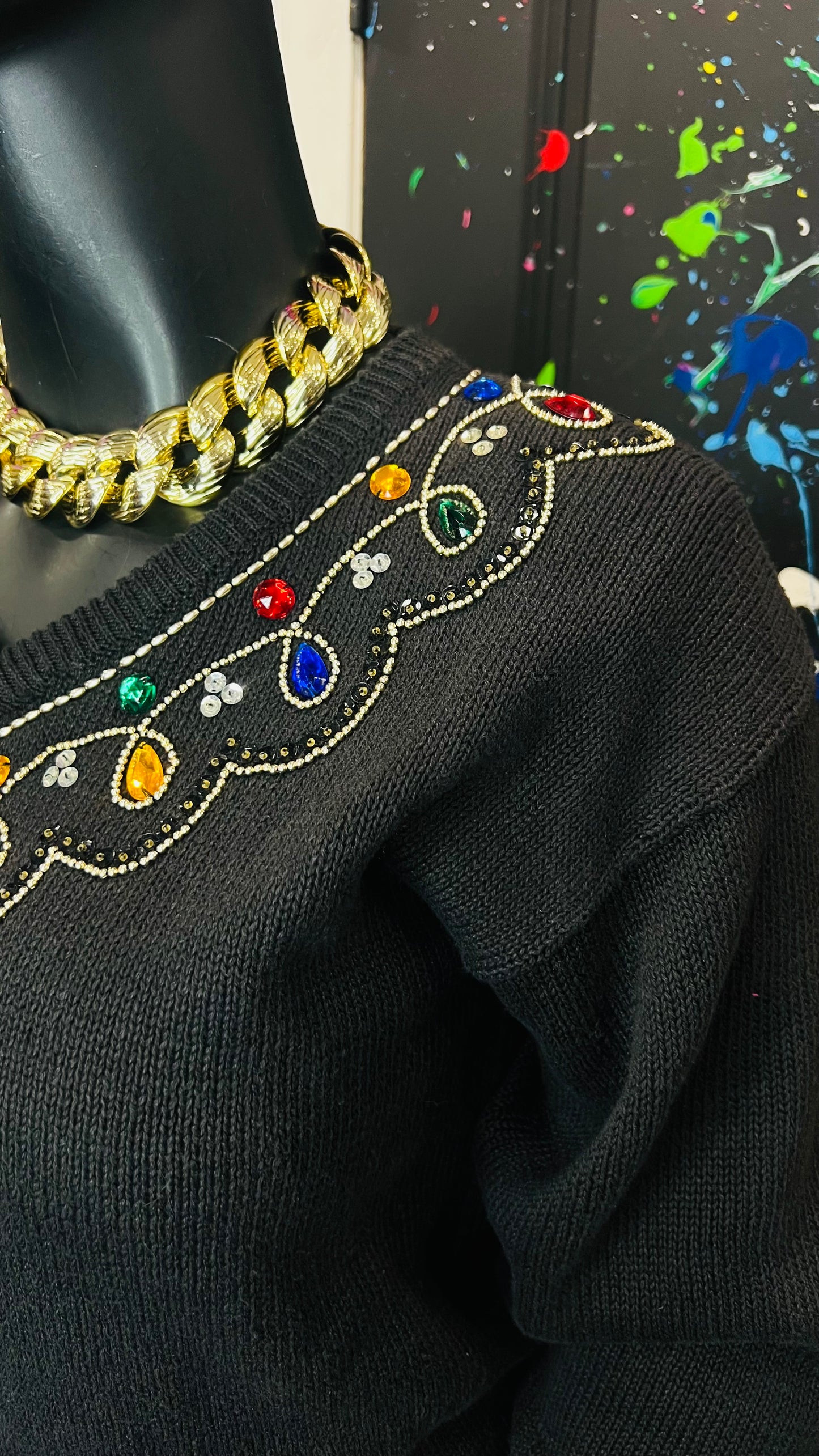 Vintage Black Knit Jeweled Sweater (16)