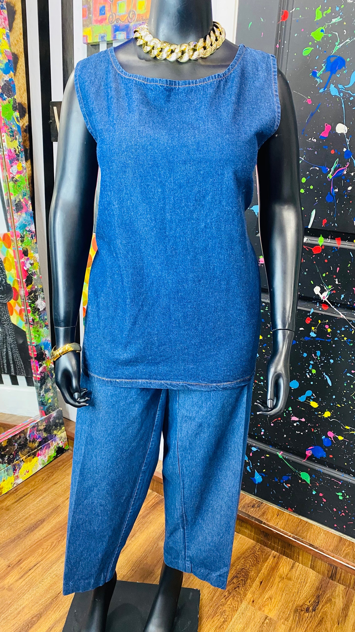 Vintage Denim Embroidered 3 Piece Pants Set (16/18)
