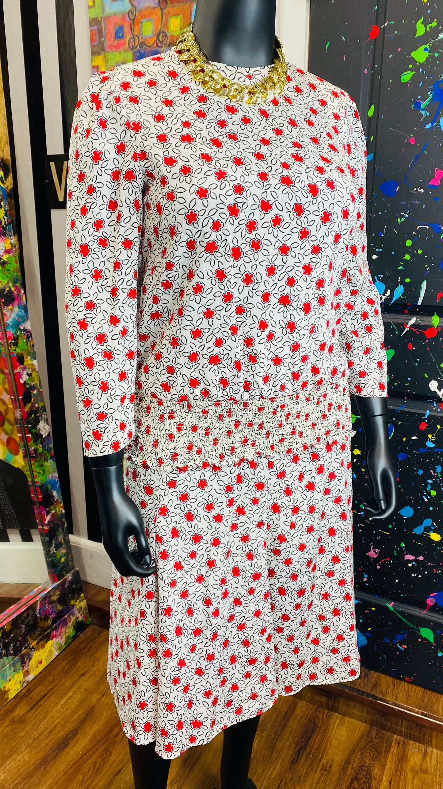 Vintage Red White & Black Floral Skirt Set (12)