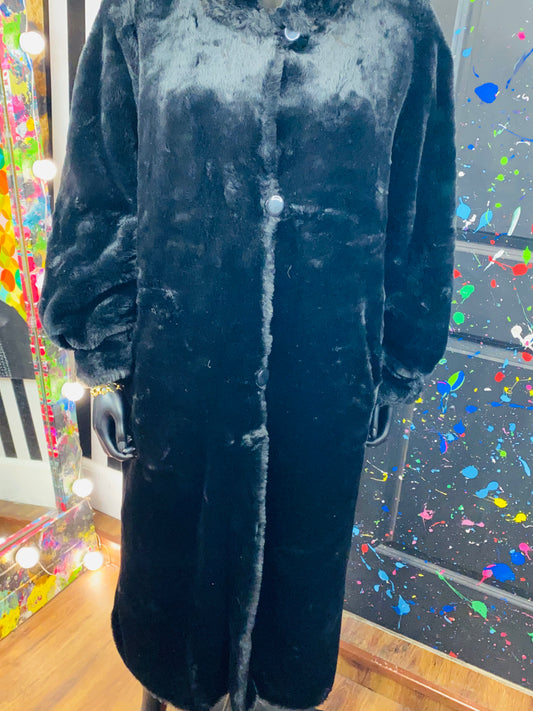 Vintage Black Fur Trench Coat