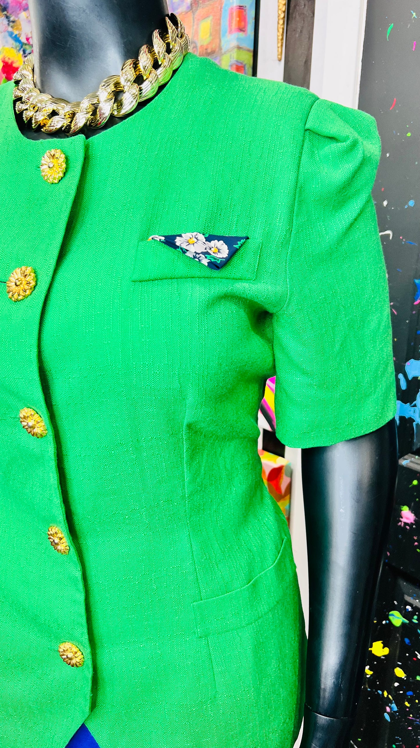 Vintage Green Blazer Blouse (16)