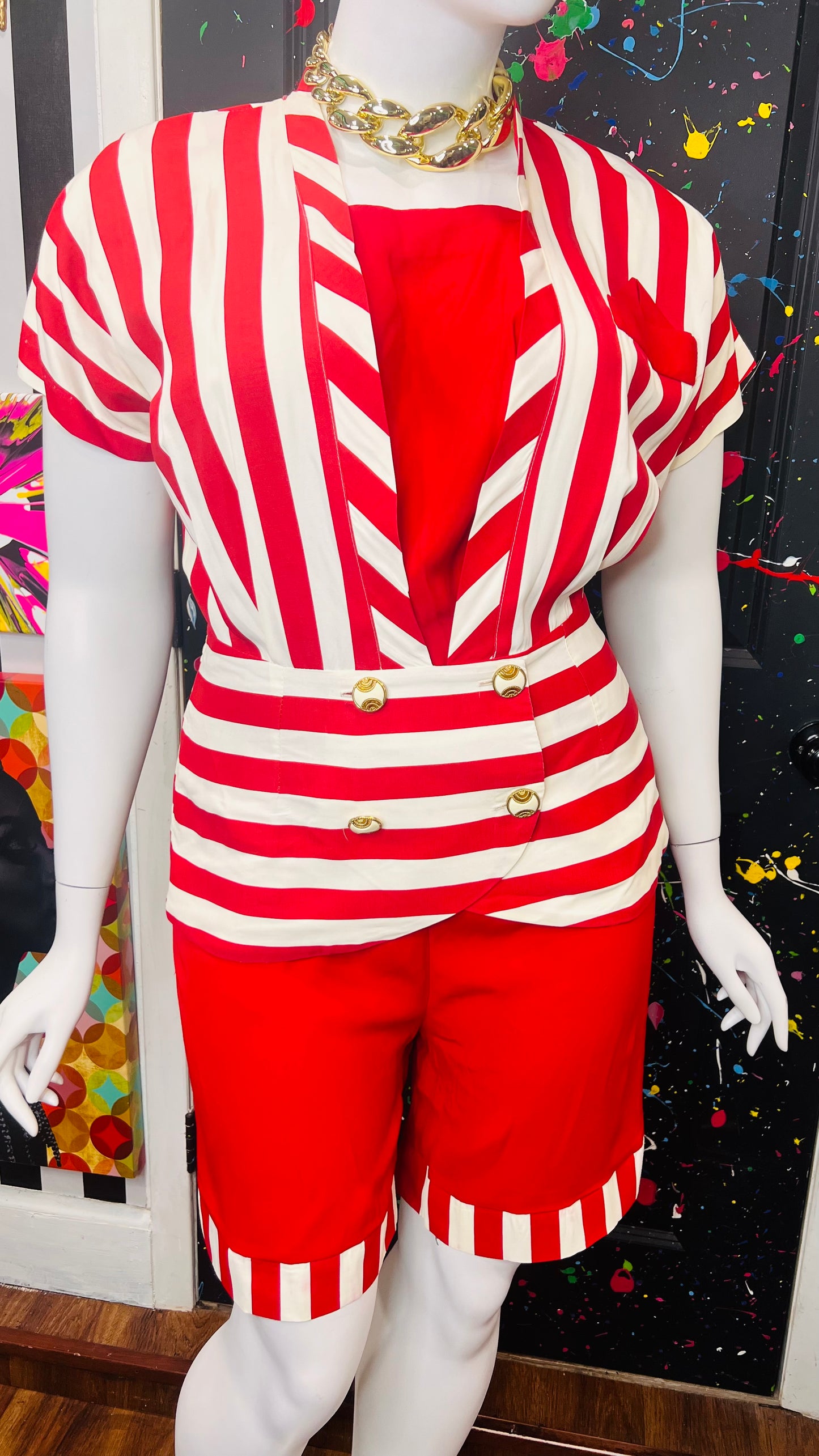 Vintage Red & White Striped Shorts Set (14/16)