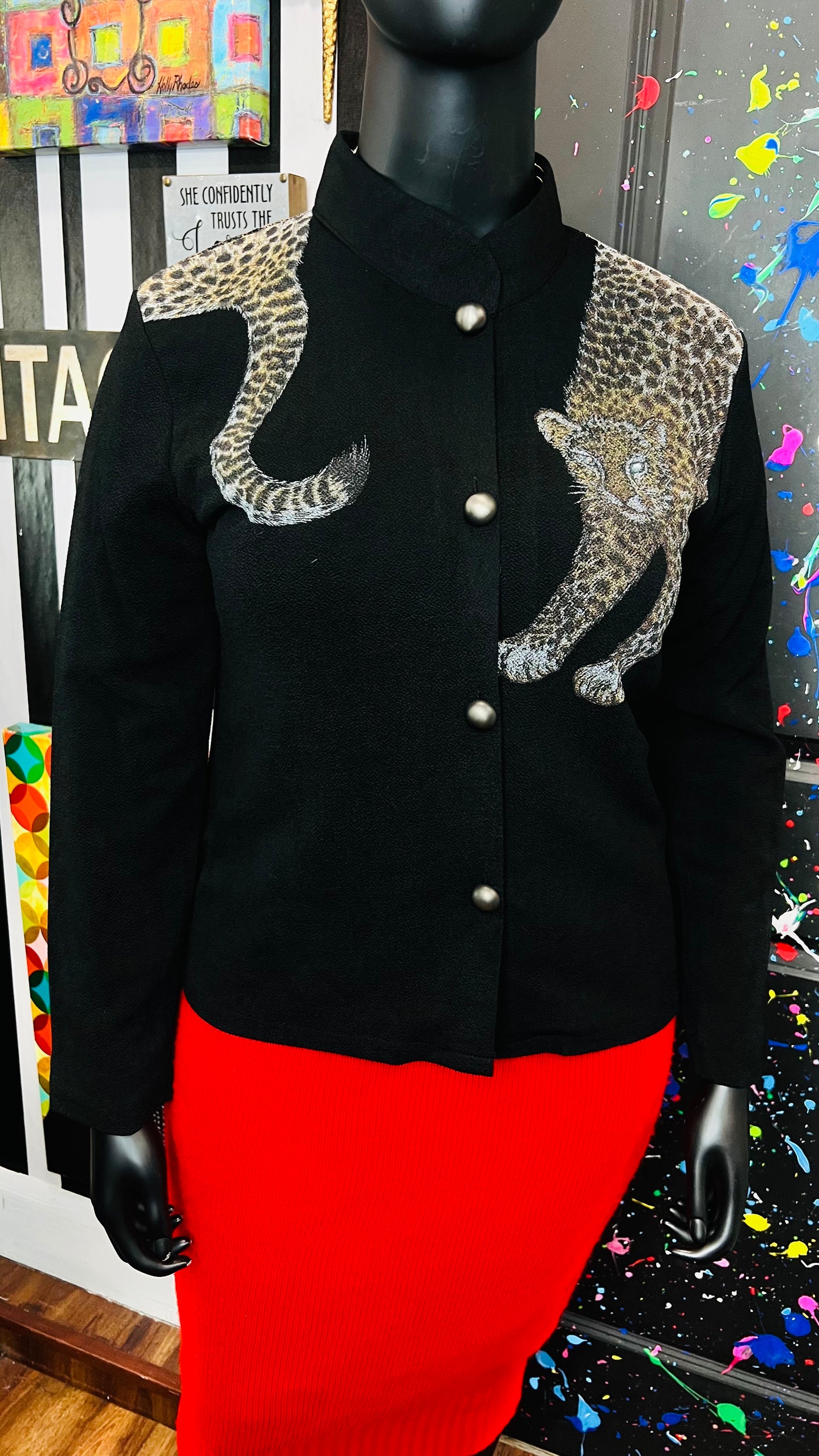 Vintage Animal Print Button Down Sweater (12/14)