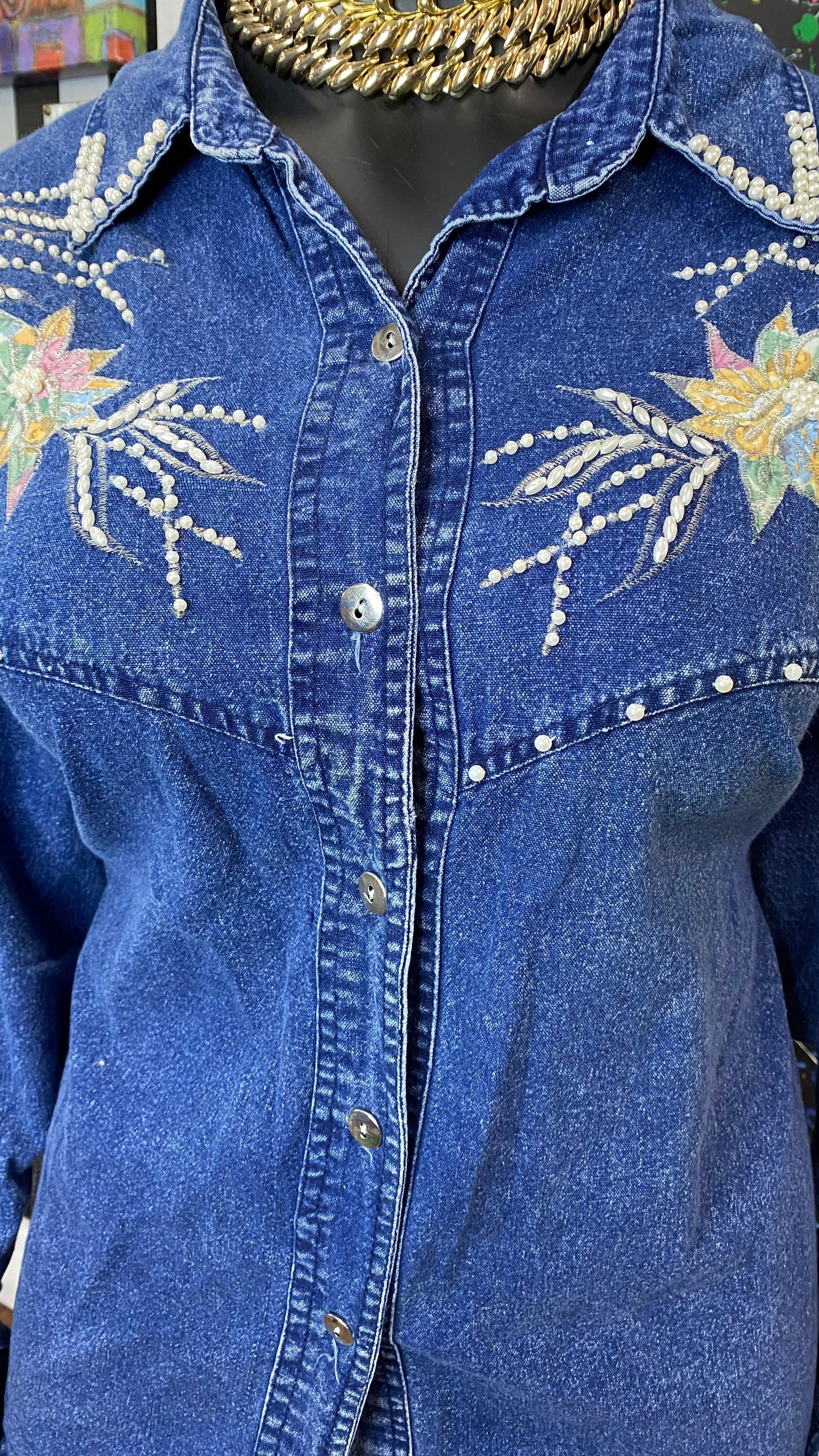 Vintage Denim Embellished Blouse (24/26)