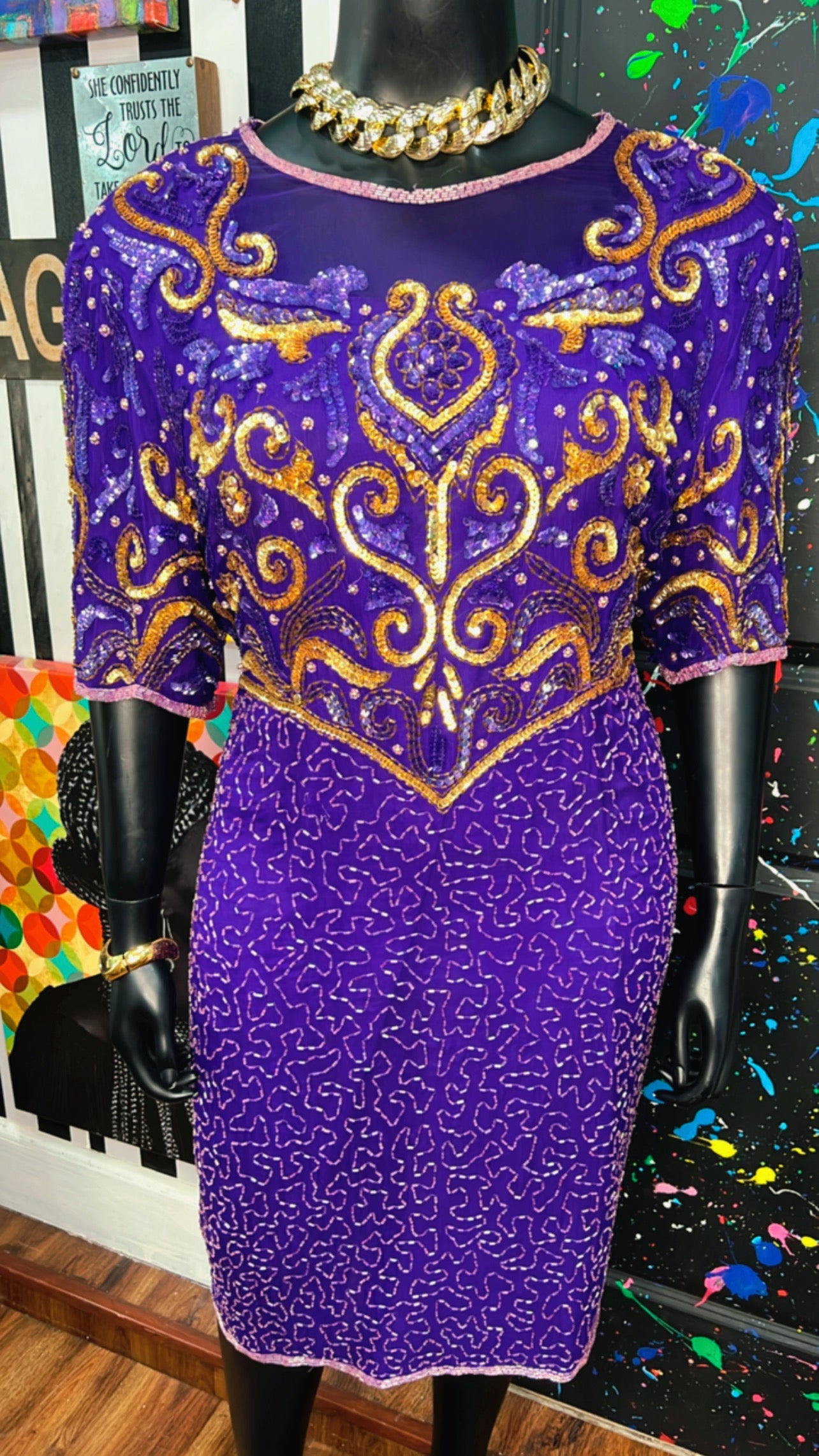 Vintage Purple & Gold Sequin Dress (20)