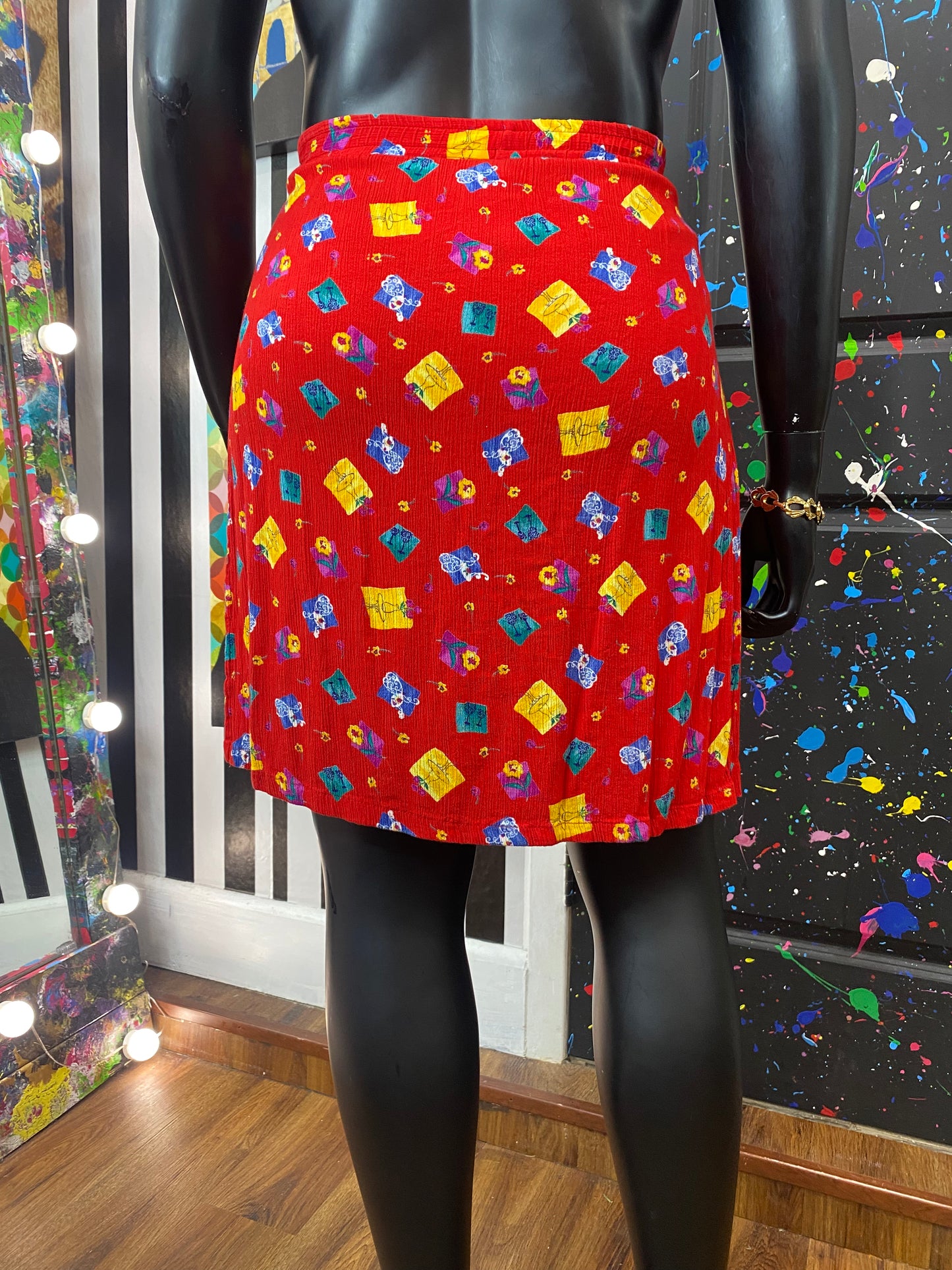 Vintage Red Floral Scort Skirt