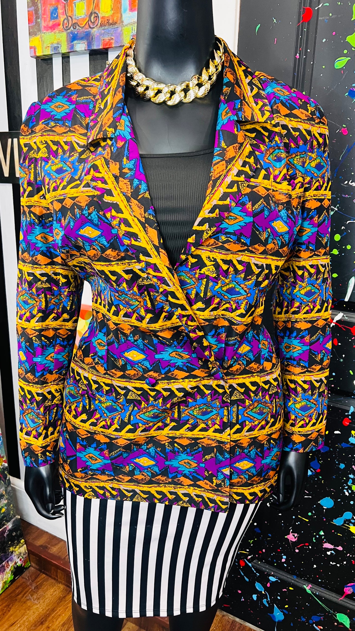 Vintage 100% Silk Abstract Blazer (12)