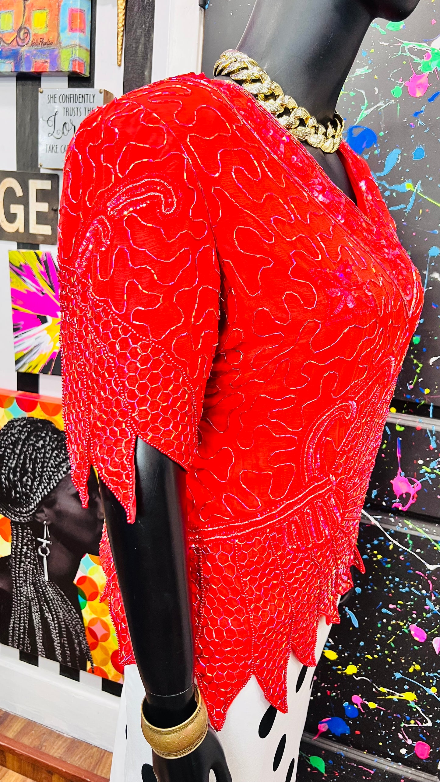 Vintage 100% Silk Red Sequin Blouse (24)
