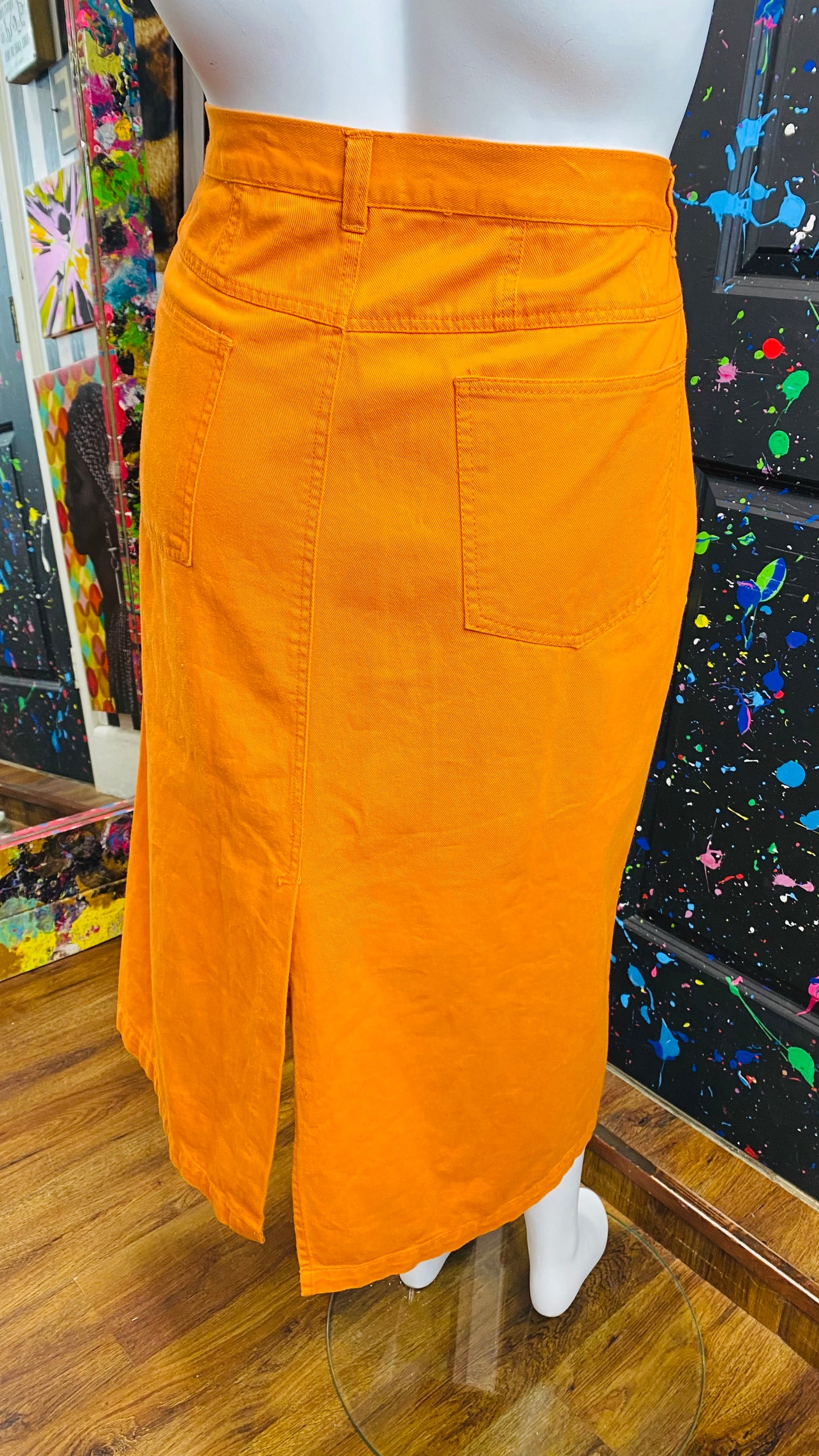 Vintage Orange Denim Skirt (26WT)