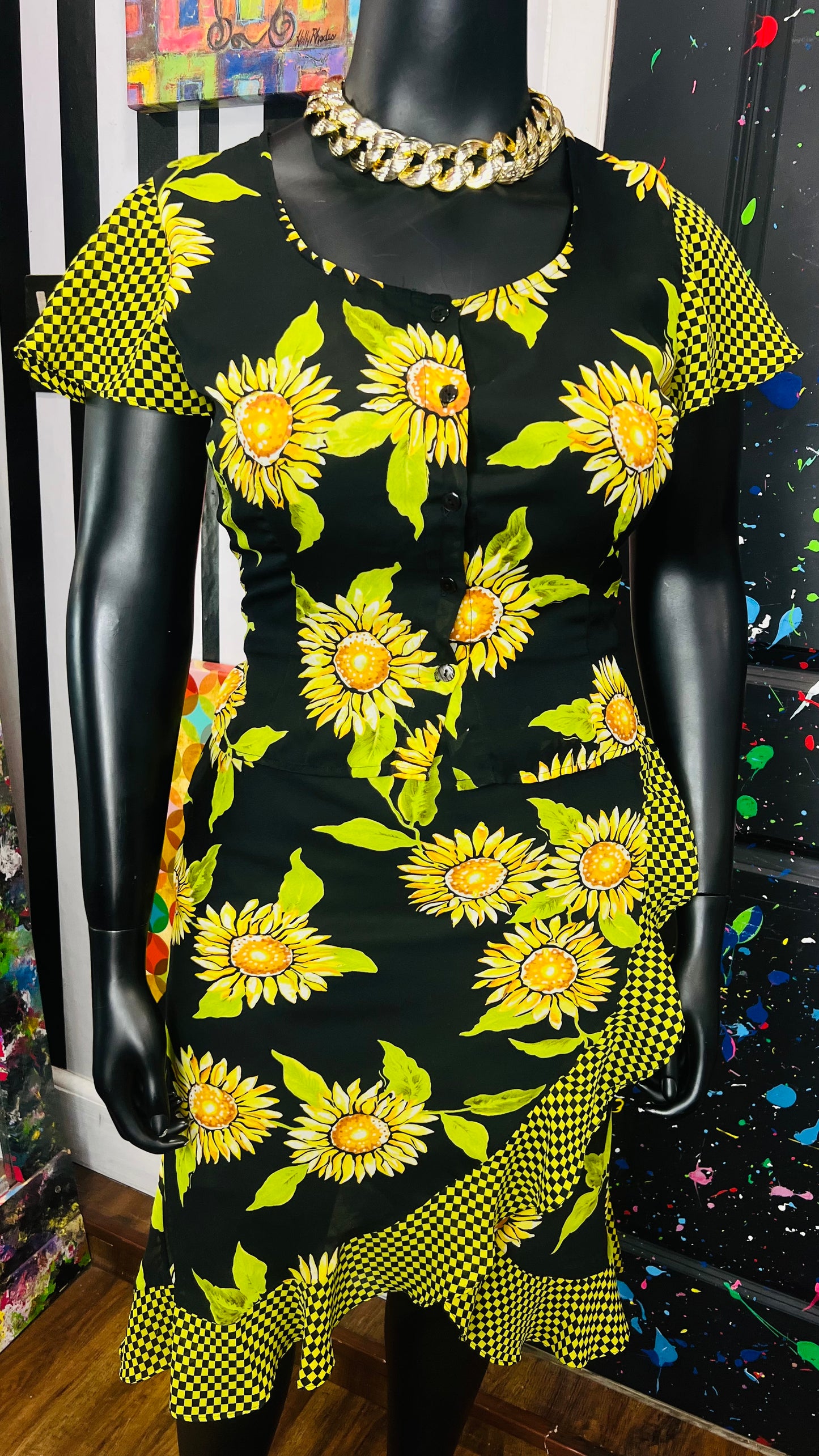 Vintage Semi Sheer Sunflower Skirt Set (14)