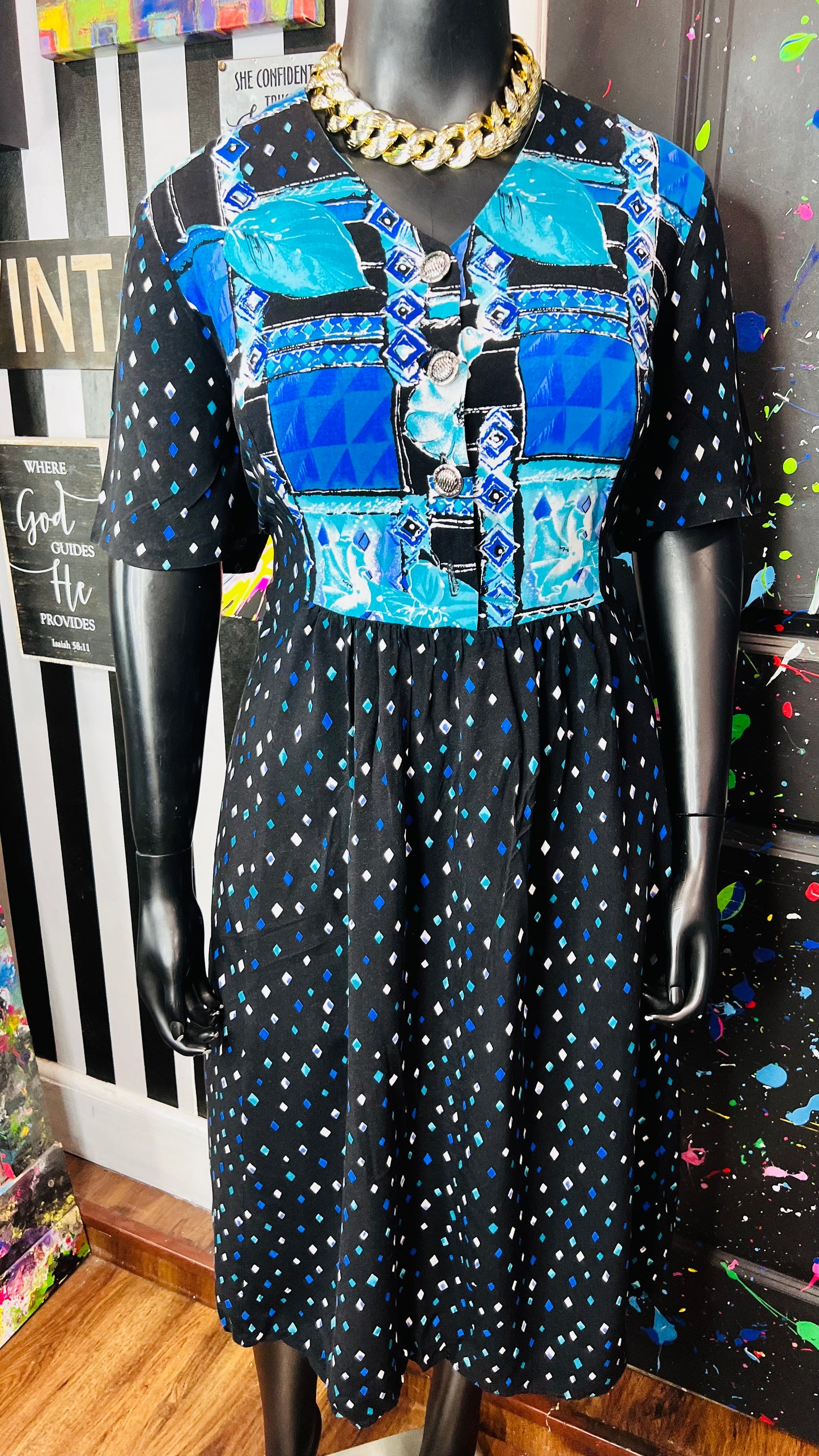 Vintage Rayon Abstract Print Dress (20)