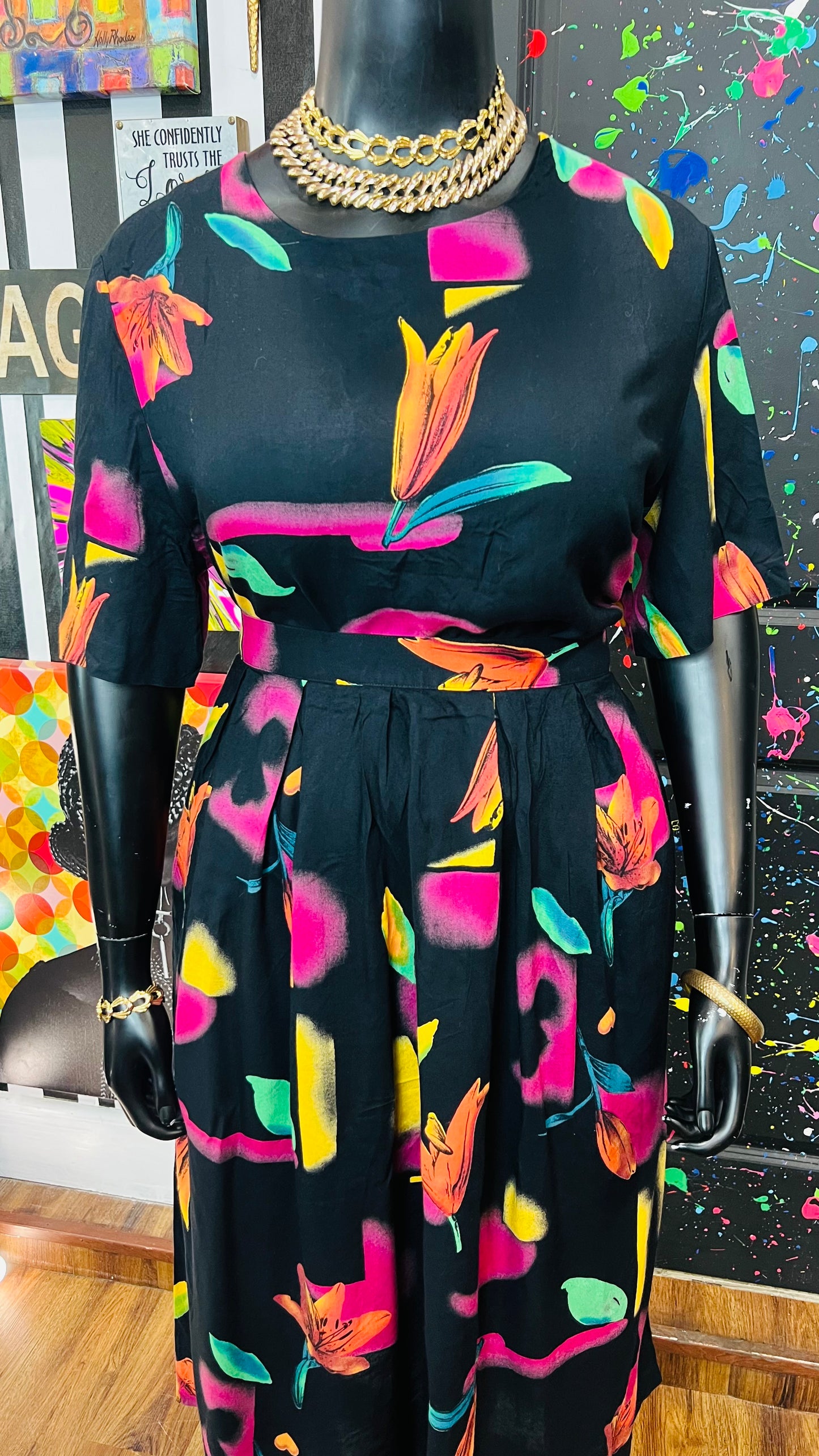 Vintage Rayon Abstract Skirt Set (22)
