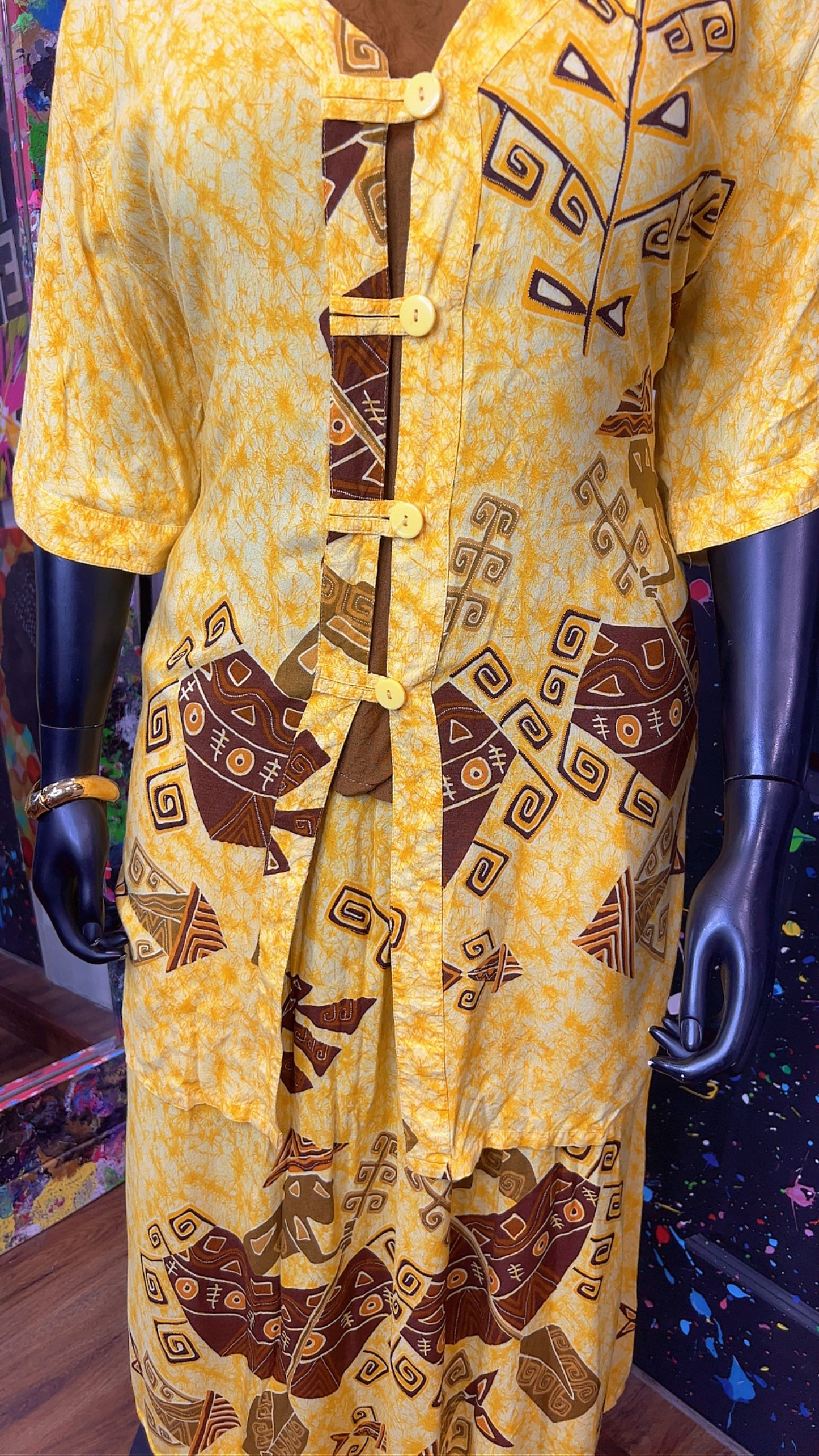 Vintage Rayon Tribal Yellow Skirt Set (18)