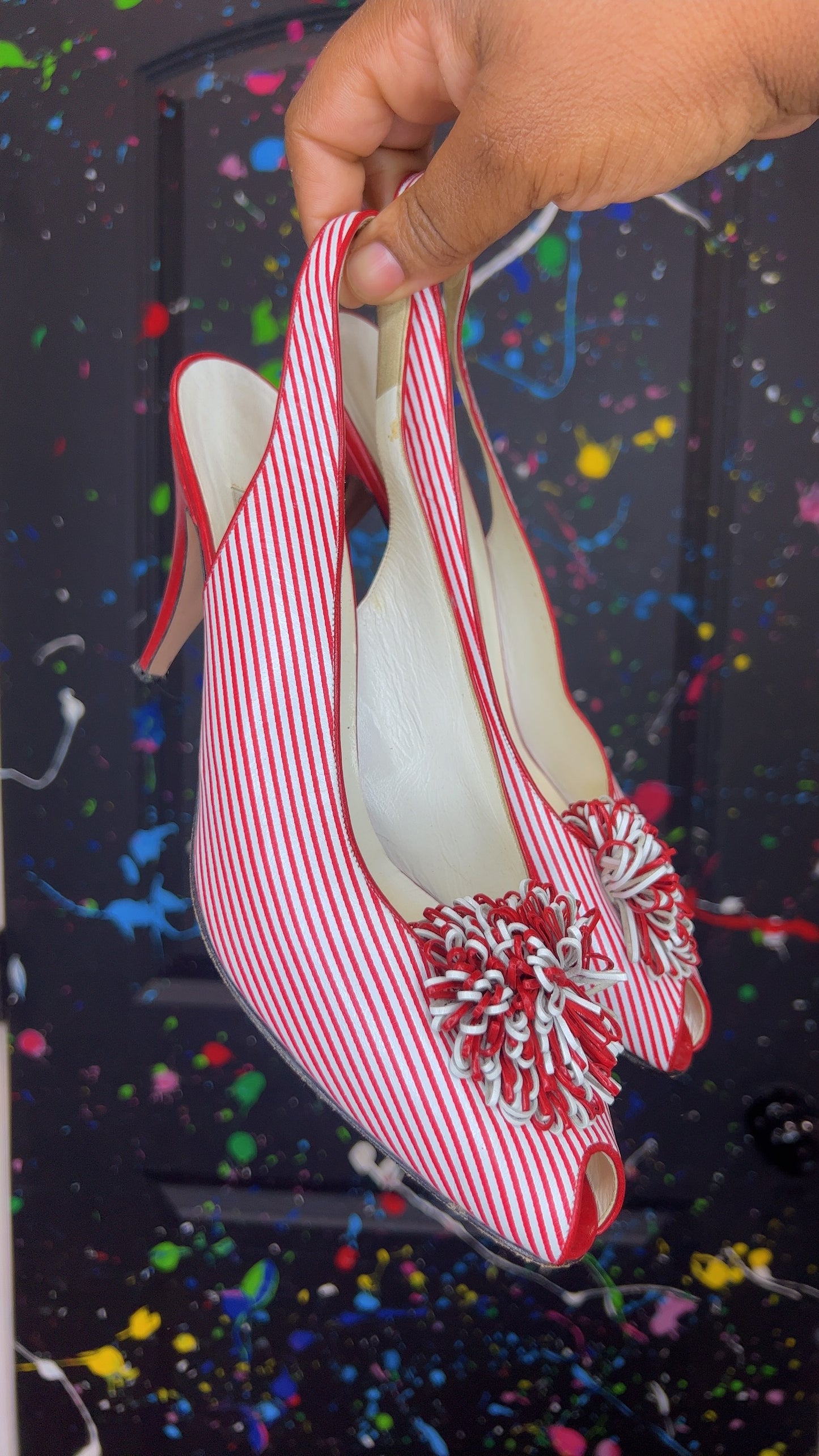Vintage Red & White Striped Heels (10)