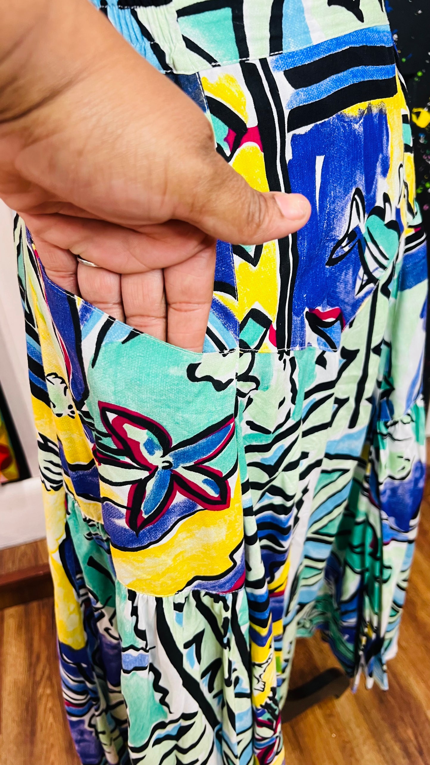 Vintage Rayon Multi Colored Skirt (14)