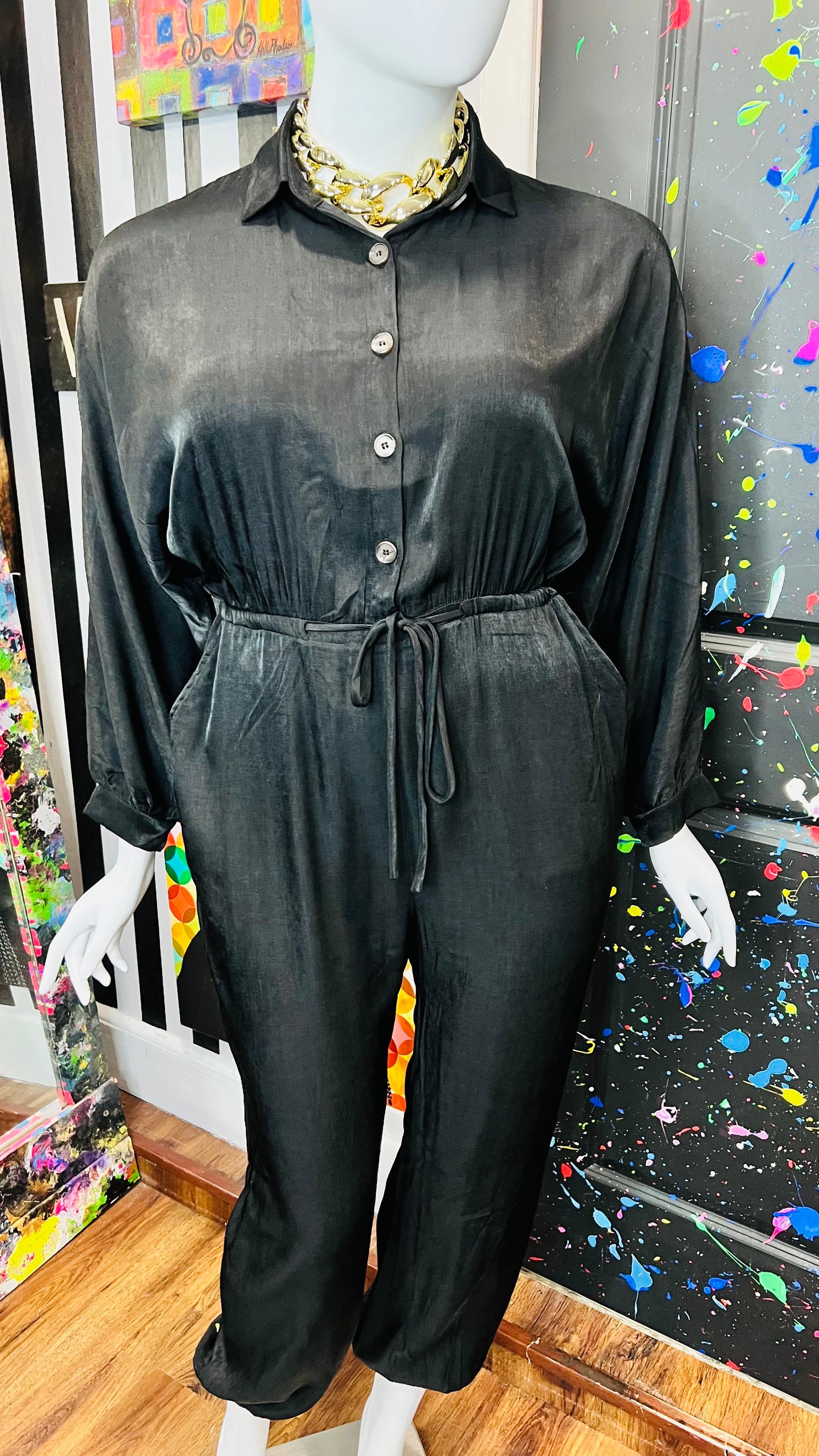Vintage Inspired Black Drawstring Jumpsuit (16)