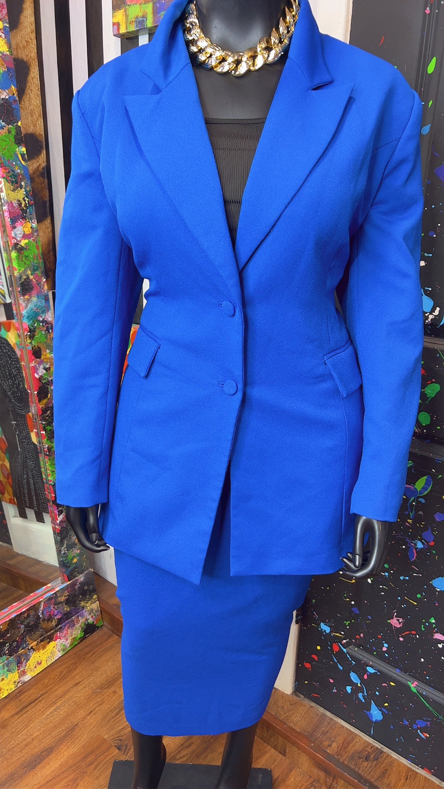 Vintage Solid Blue Skirt Suit (18)