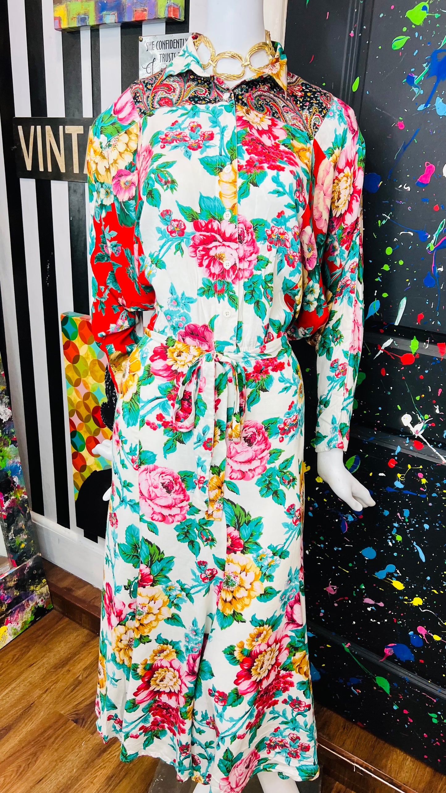 Vintage Carole Little Floral Rayon Dress (14)