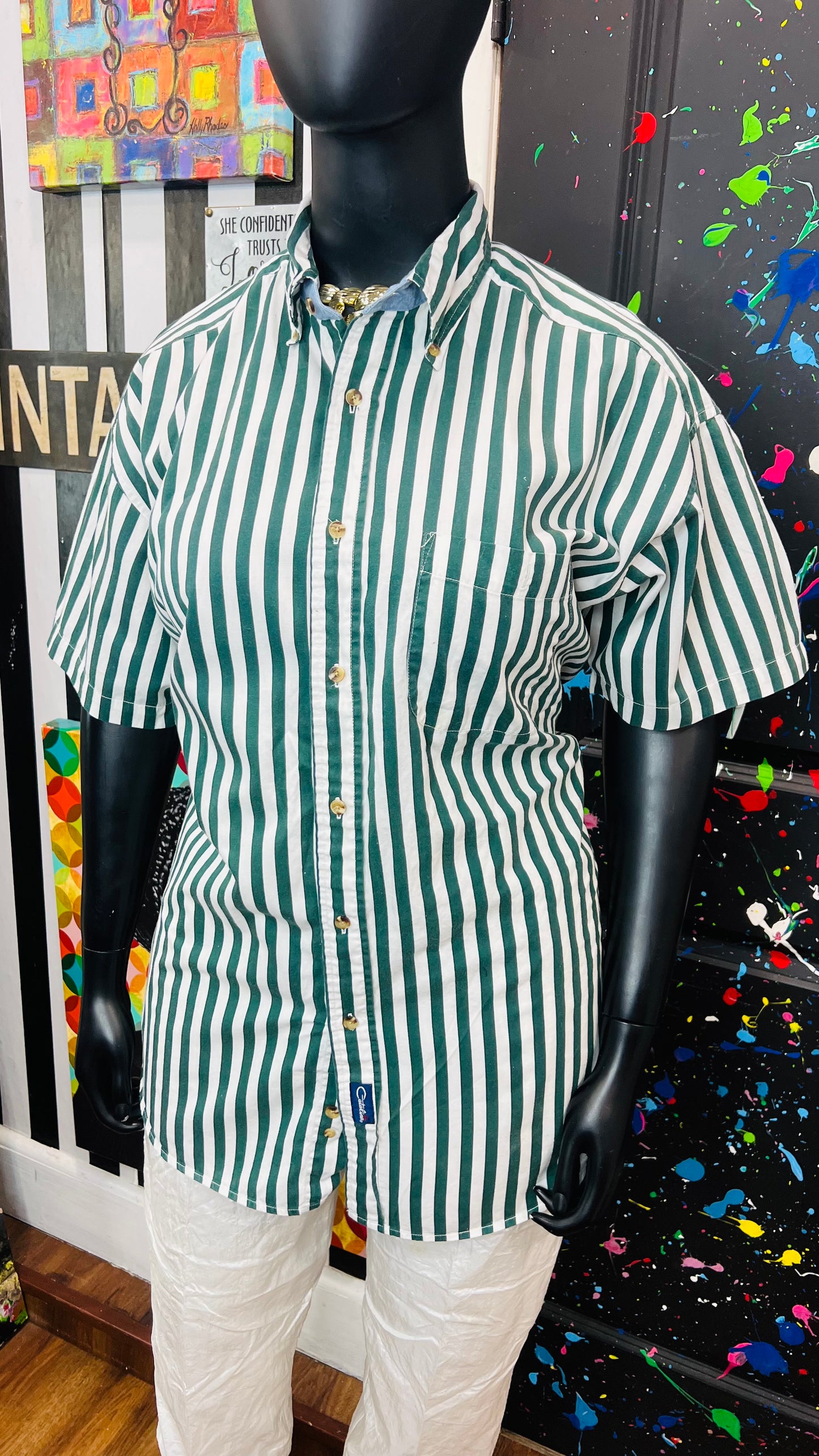 Vintage Cotton Green & White Catalina Striped Blouse (22)