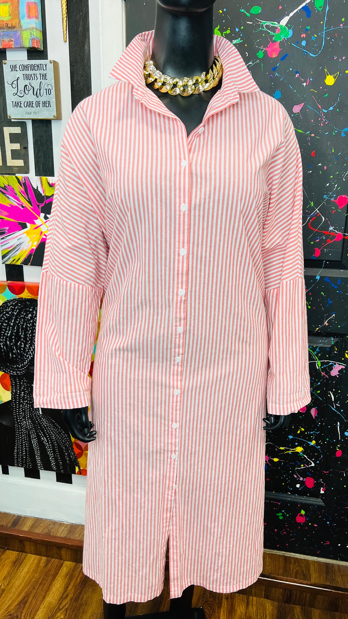Redish Pink & White Striped Dress/Duster (24)