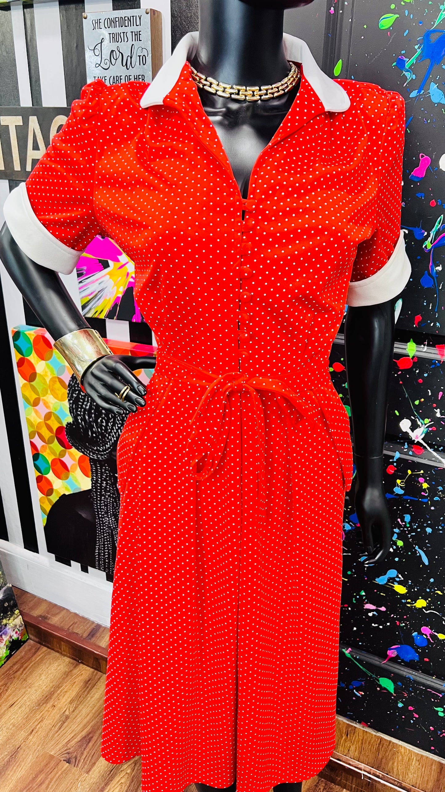 Vintage Red & White Polka Dot Dress (16)