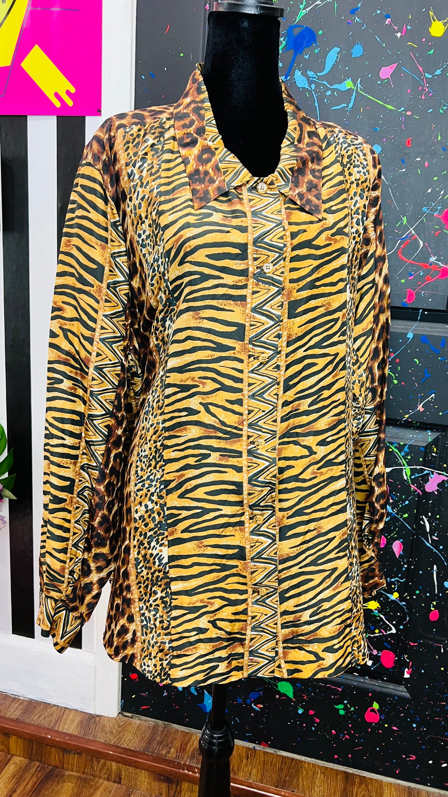 Vintage Animal Print Silk Blouse