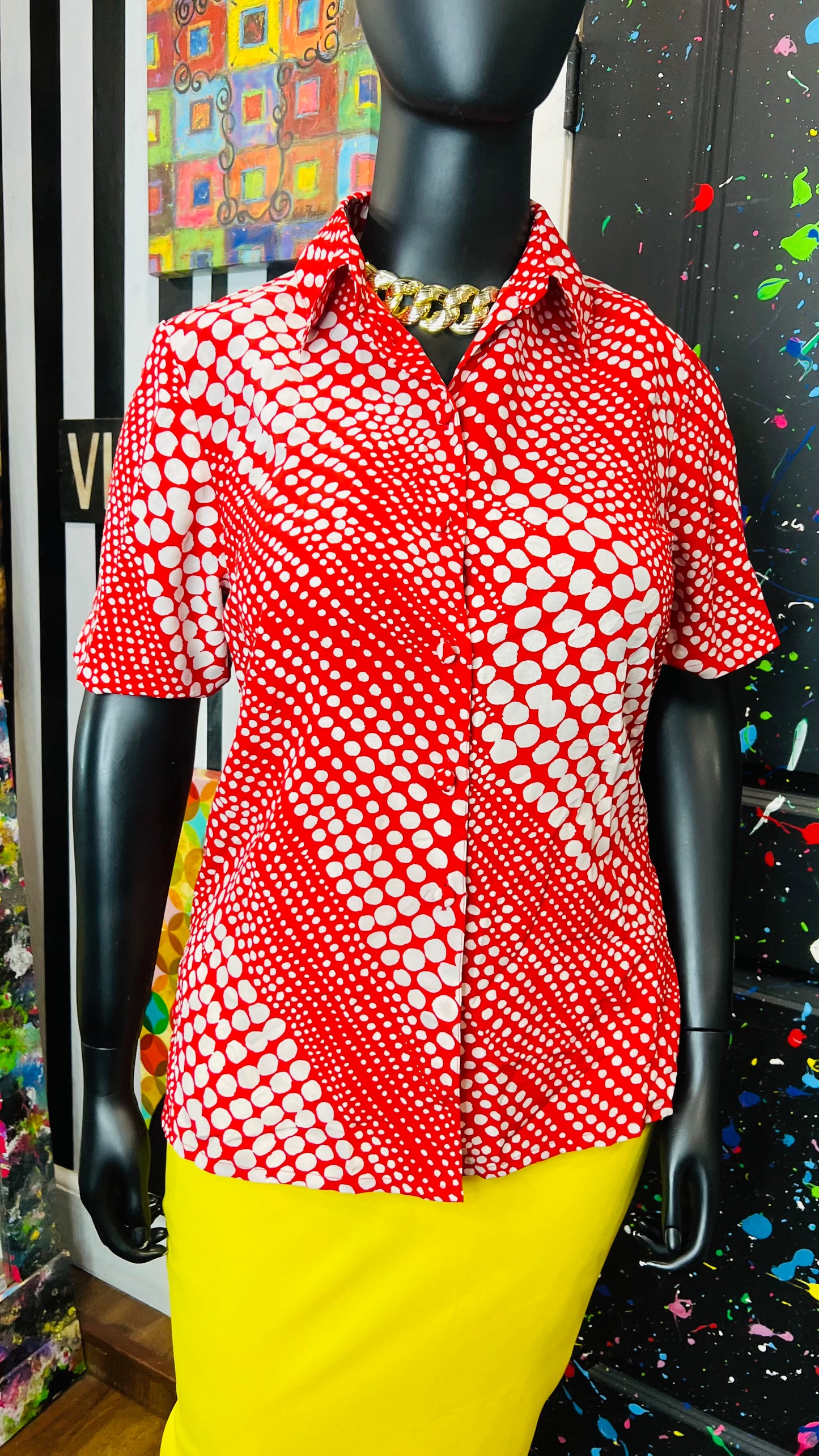 Vintage Red & White Polka Dot Blouse (12)