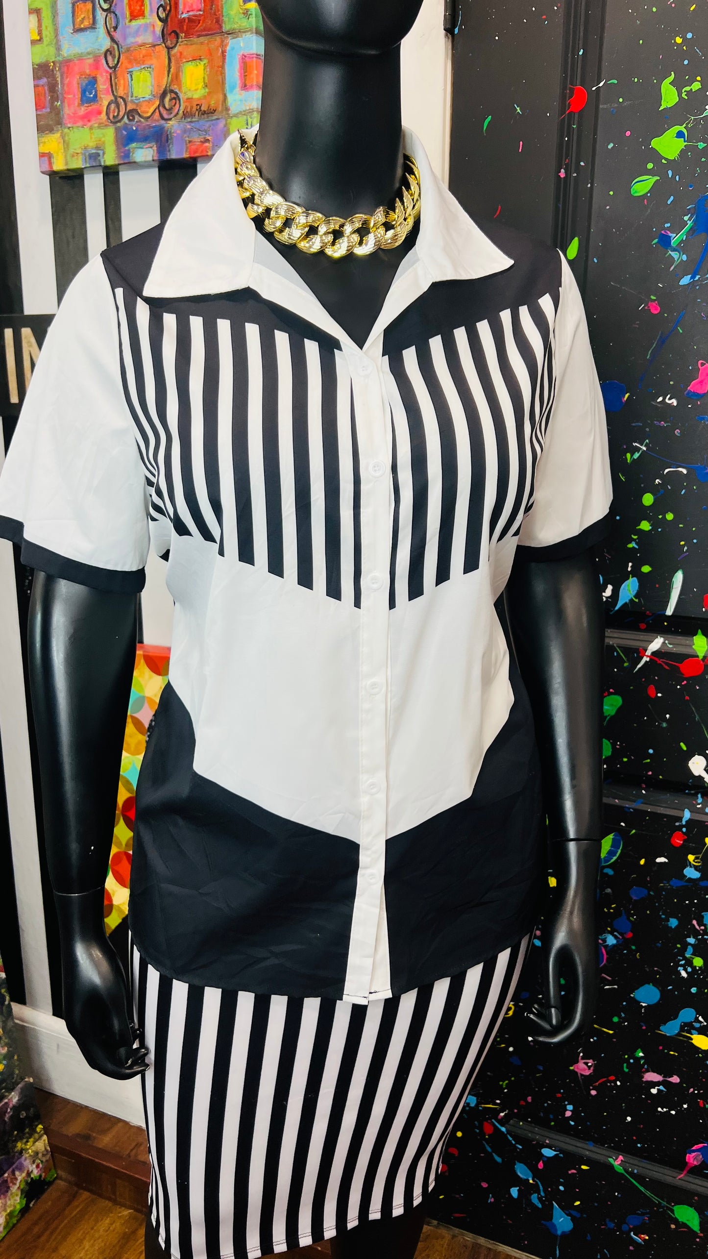 Vintage Inspired Black & White Striped Blouse (18)