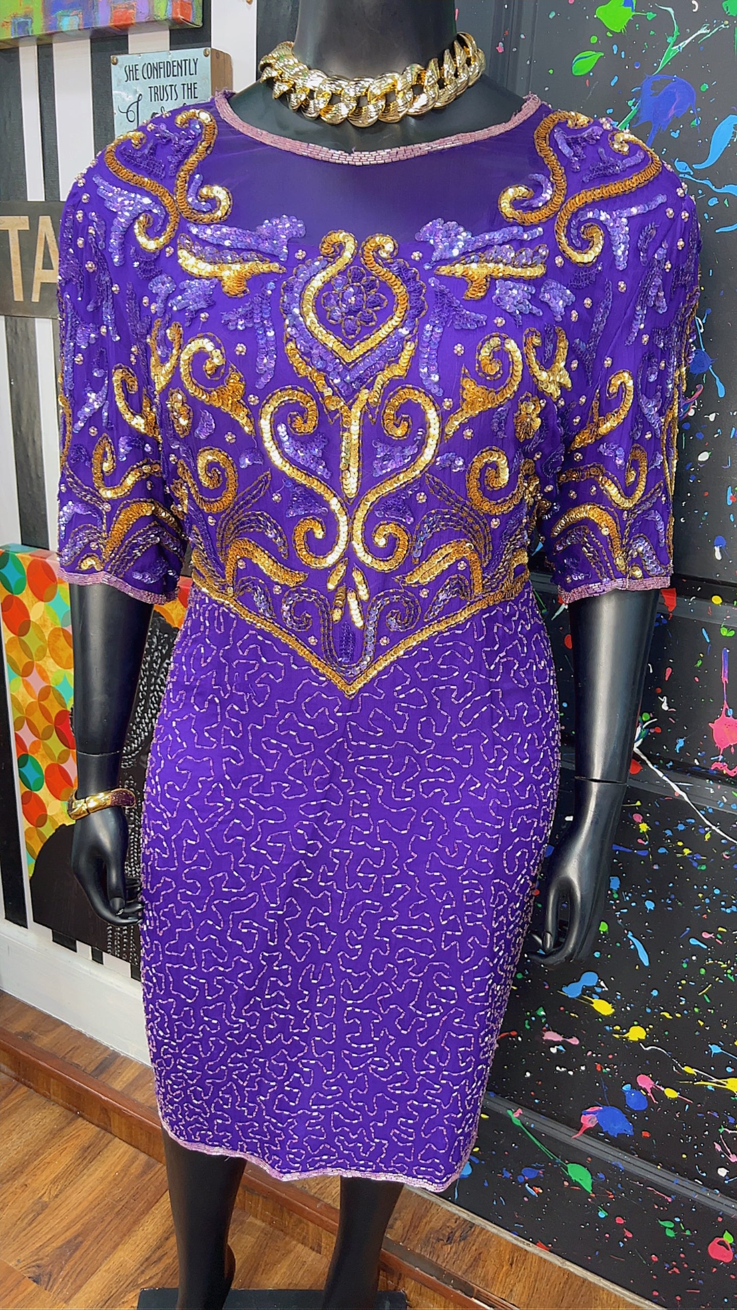 Vintage Purple & Gold Sequin Dress (20)