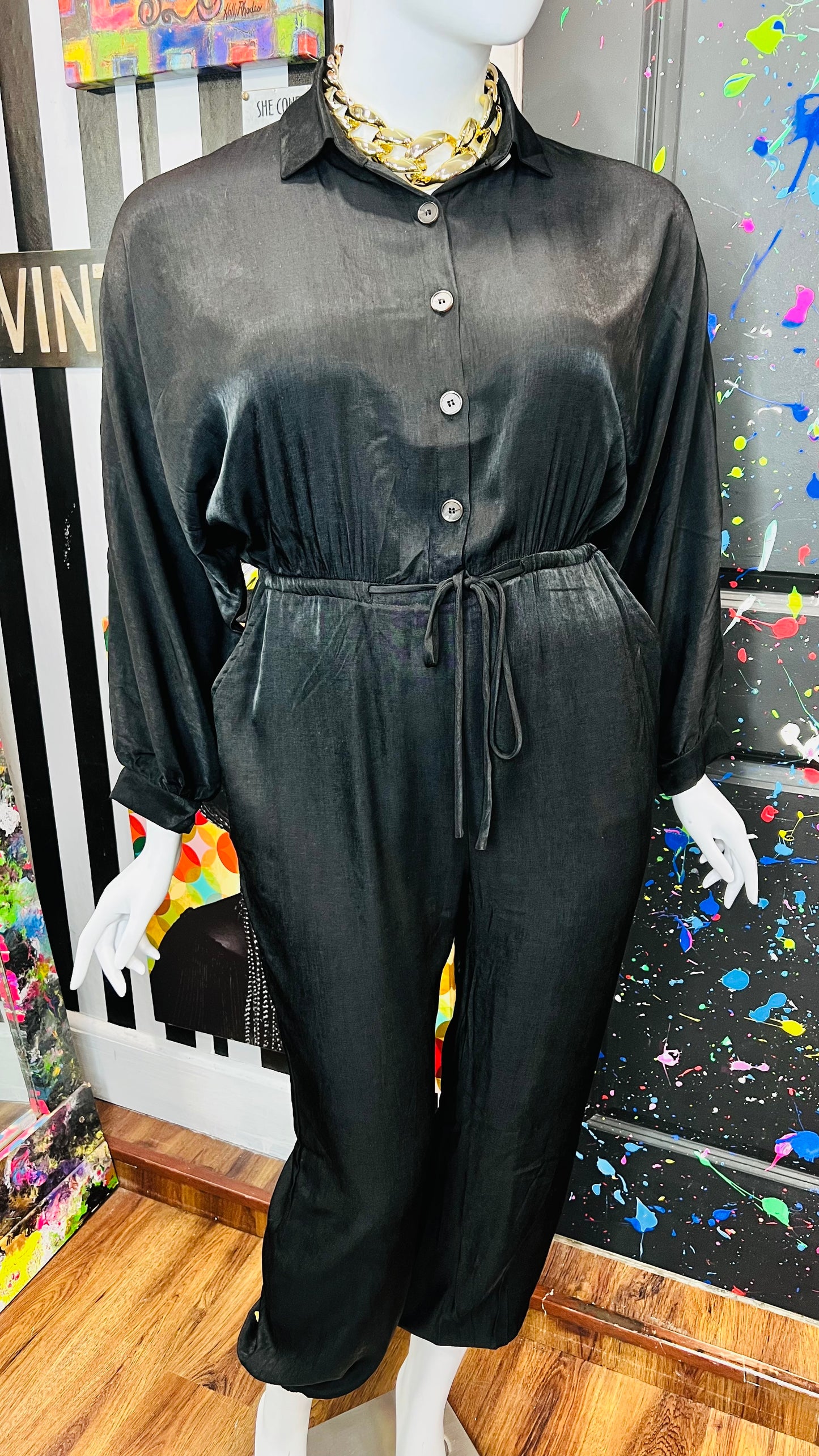 Vintage Inspired Black Drawstring Jumpsuit (16)