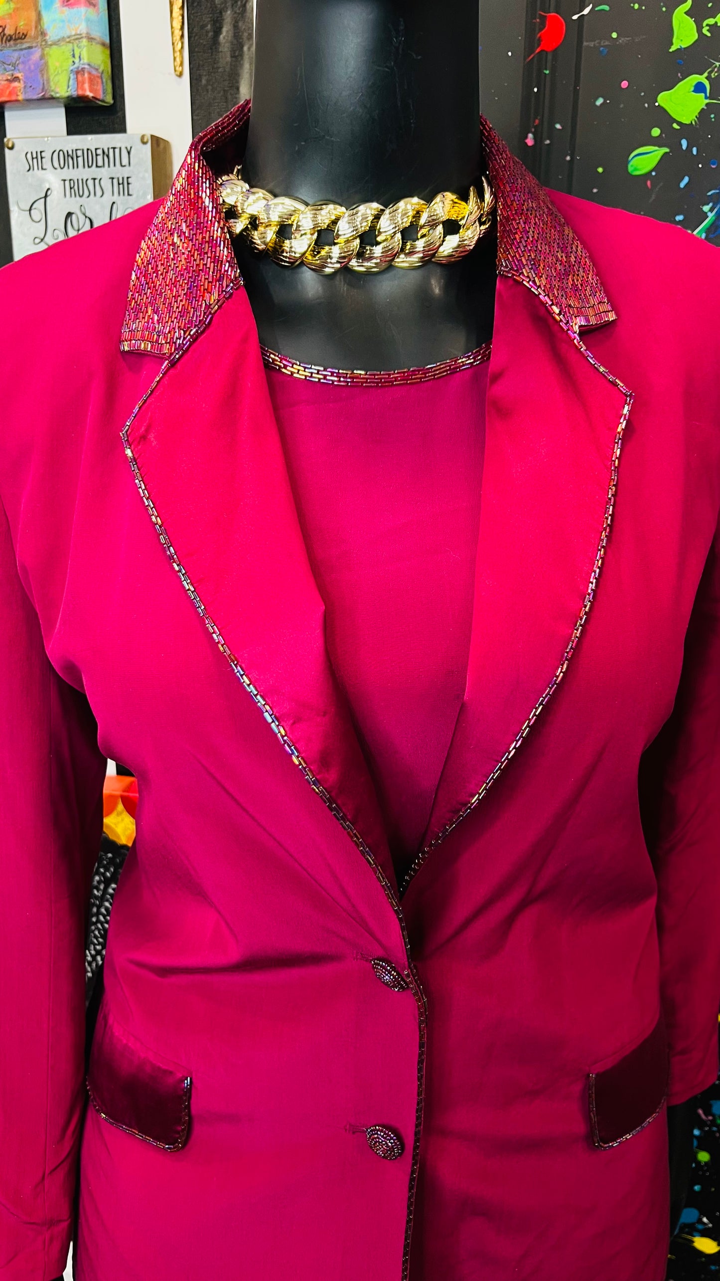 Vintage 100% Silk & Sequin Diane Gilman Blazer & Blouse Set (14)