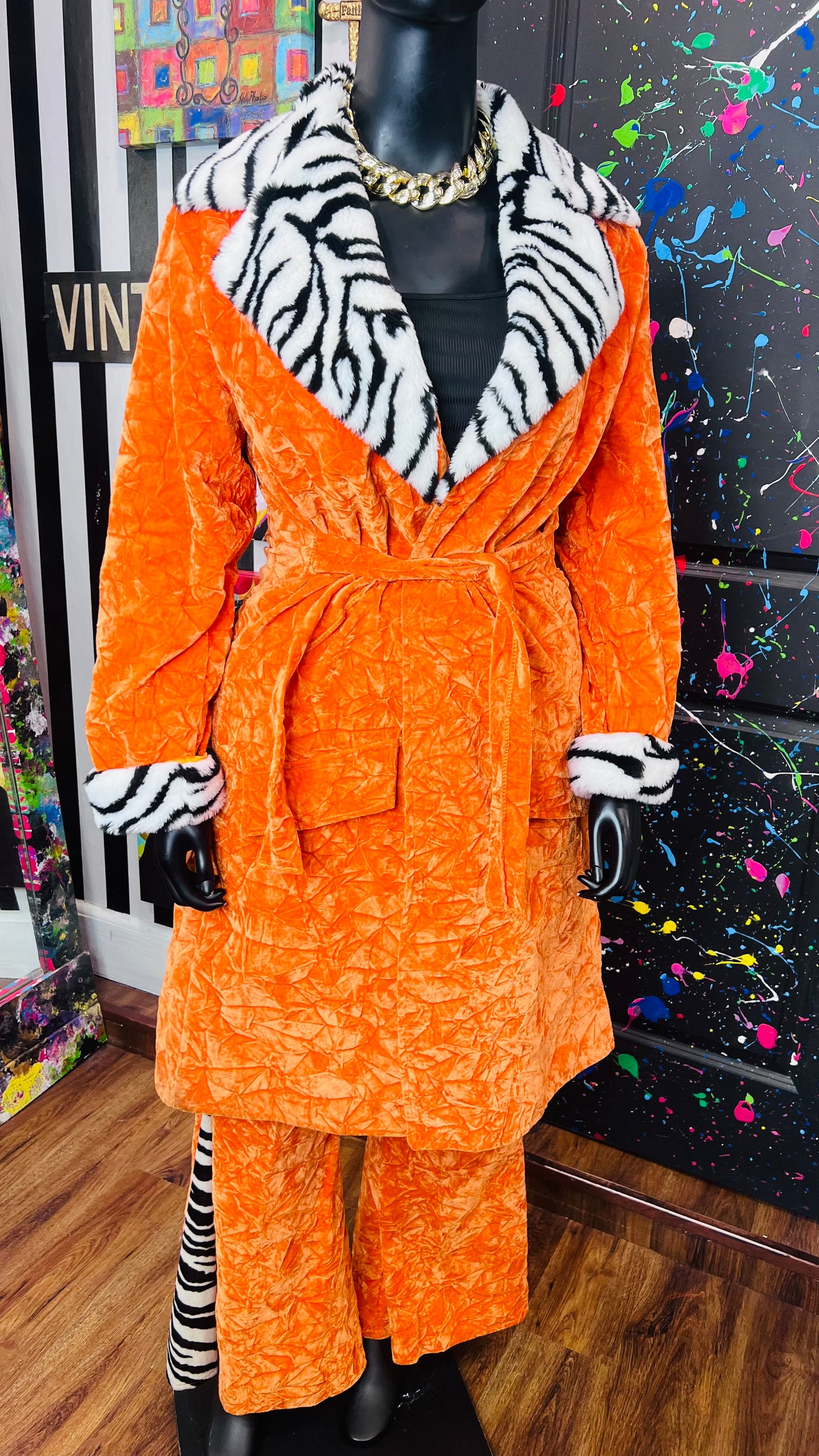 Orange & Zebra Bell Bottom Pants Suit (14)