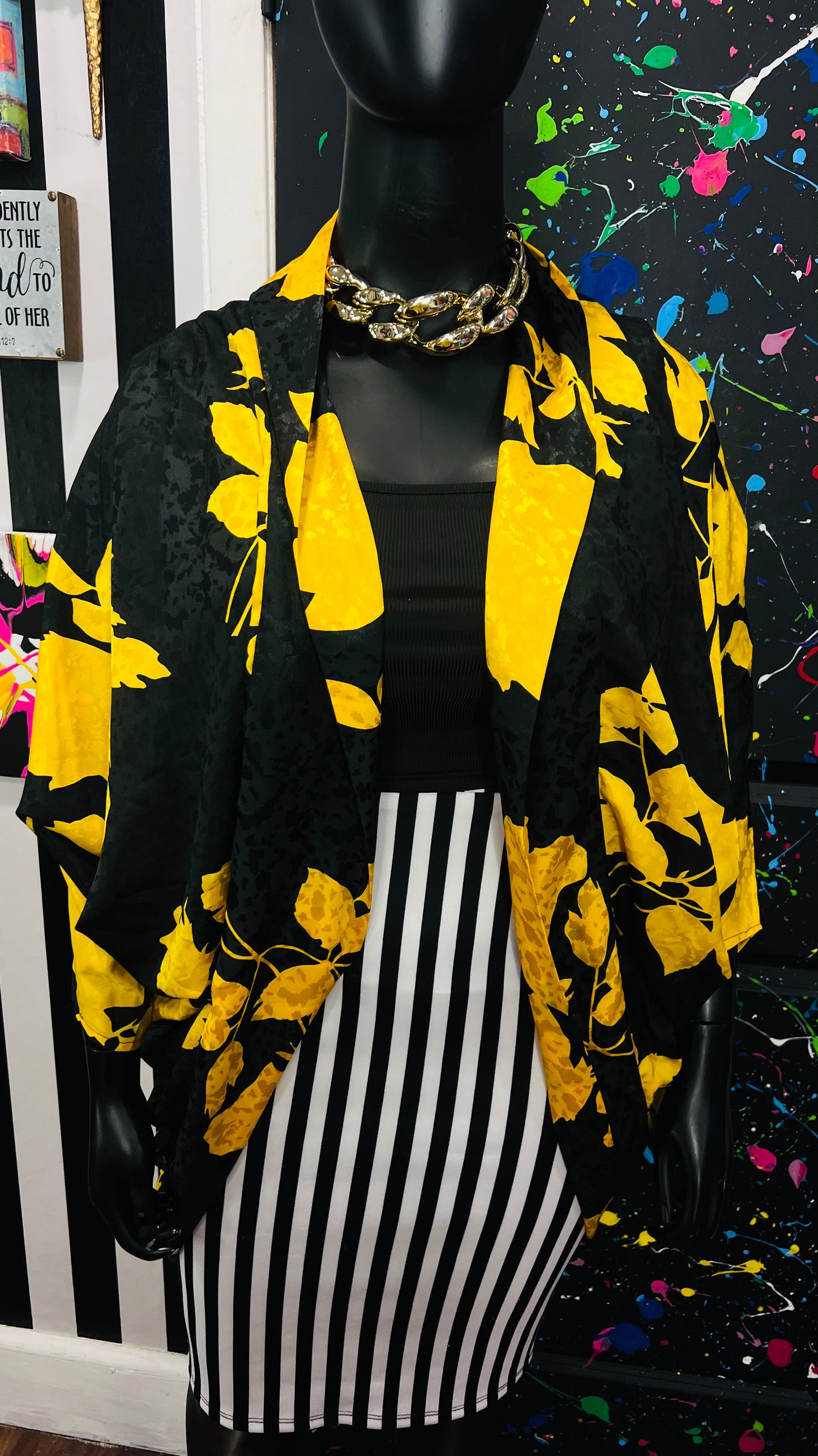Vintage Polyester Black & Yellow Duster (OS)