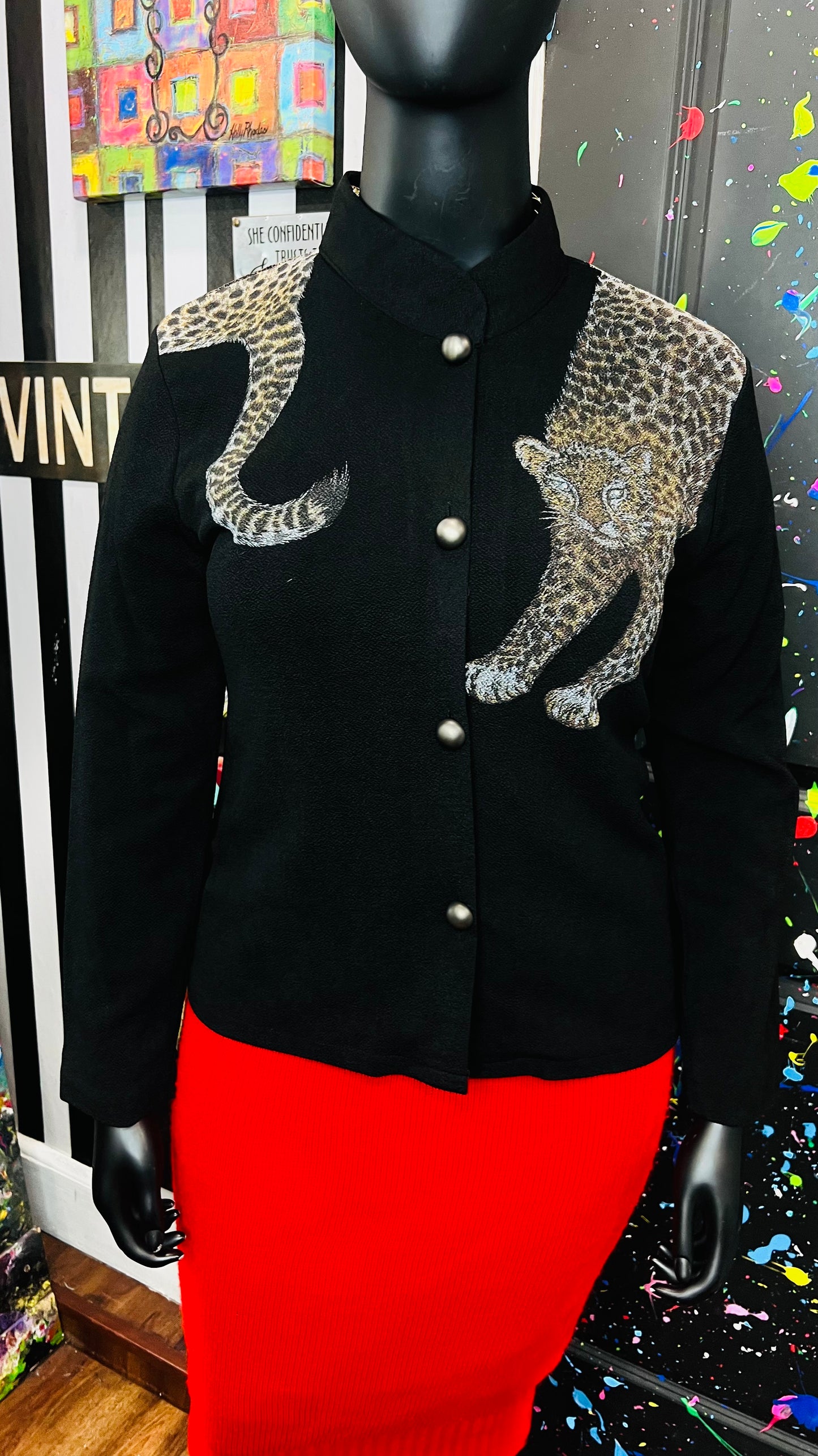 Vintage Animal Print Button Down Sweater (12/14)