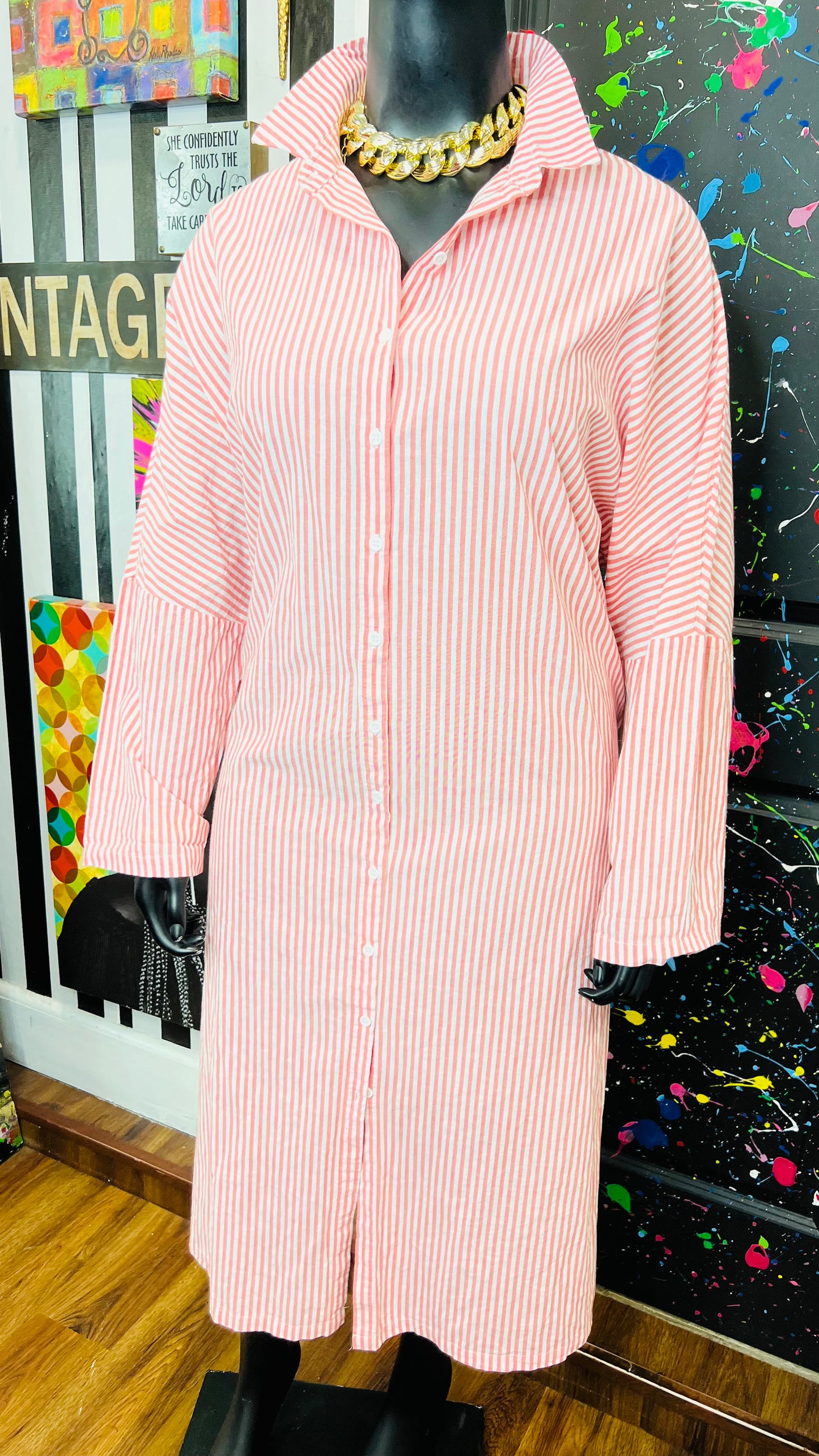 Redish Pink & White Striped Dress/Duster (24)