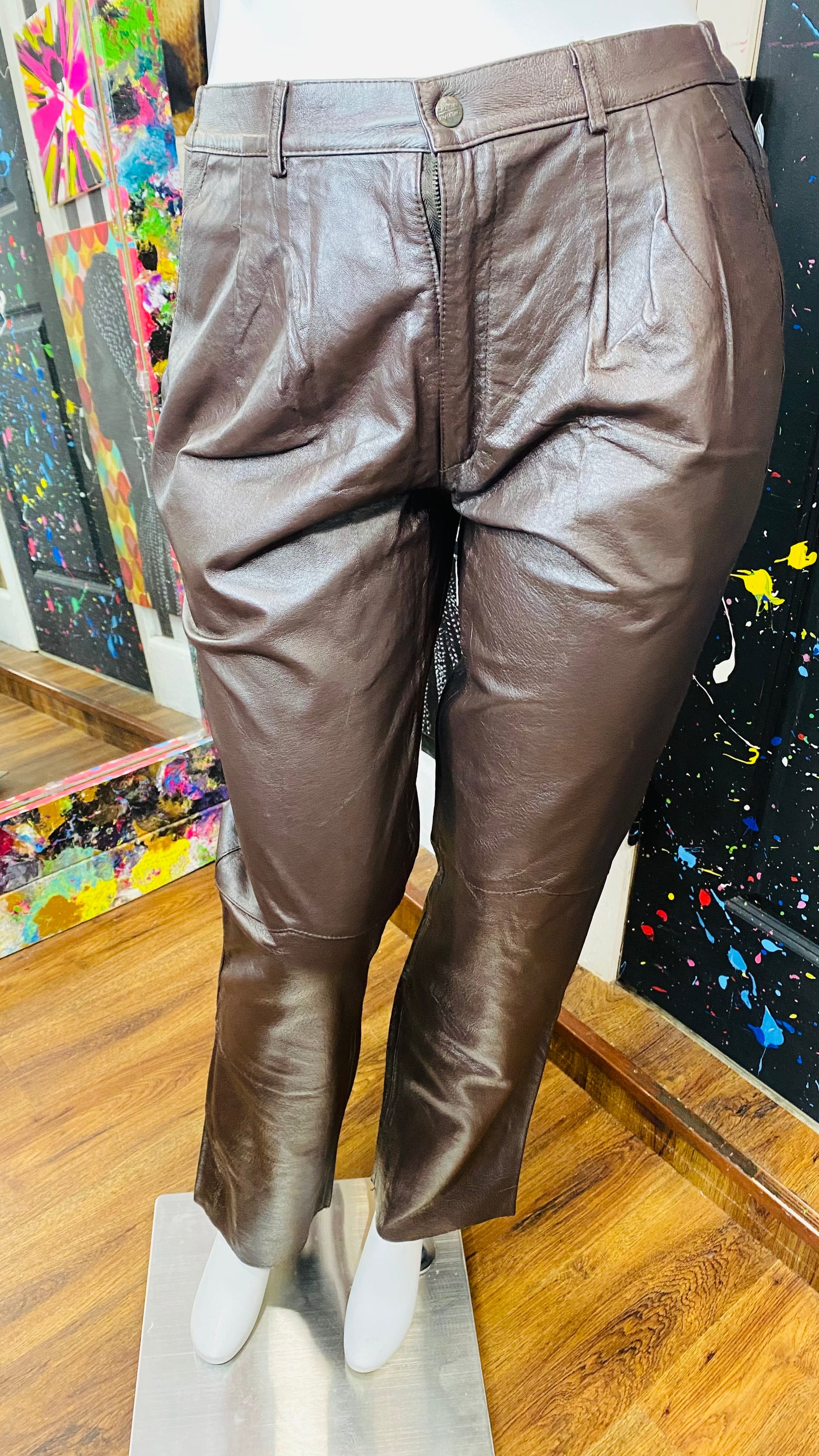 Vintage Brown Genuine Leather Pants (16)