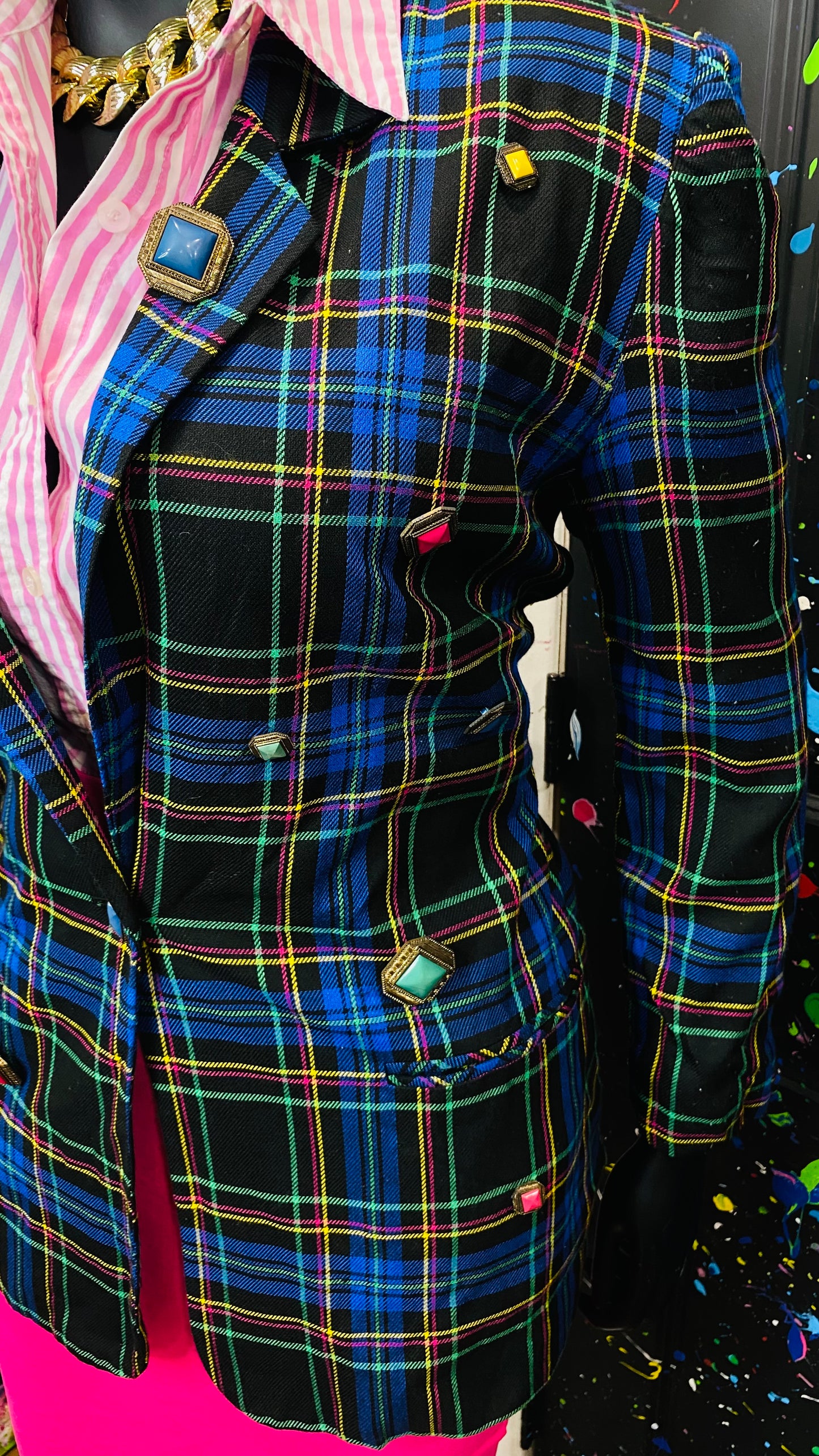 Plus Size Vintage Plaid Button Blazer (14)