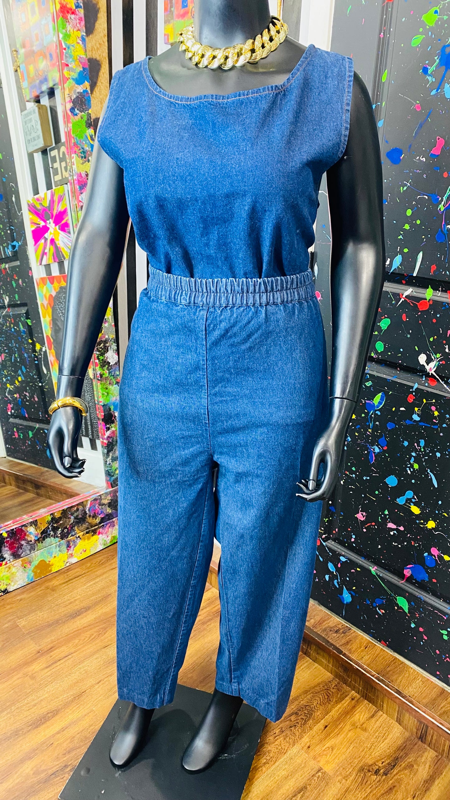 Vintage Denim Embroidered 3 Piece Pants Set (16/18)