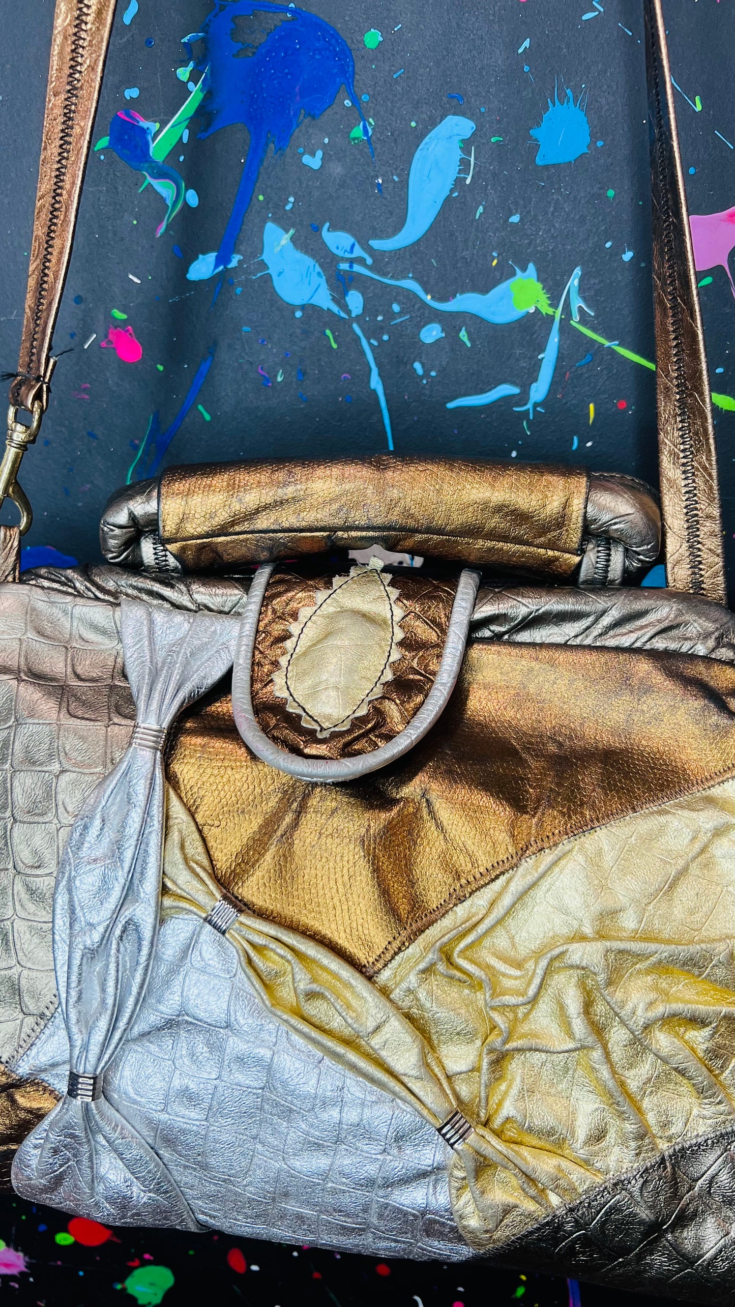 Vintage Genuine Leather Gold & Bronze Bag