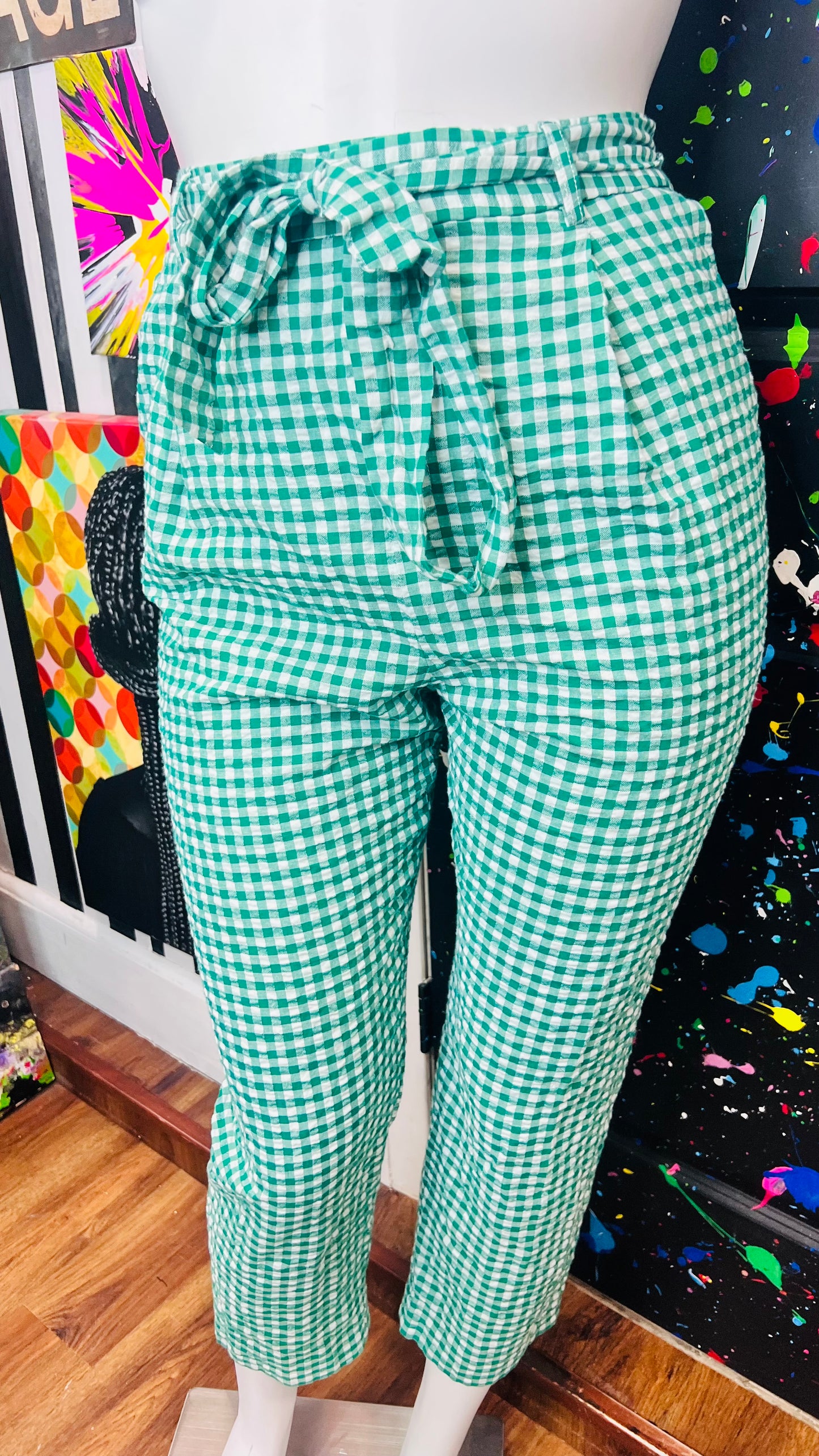 New w/ Tags Banana Republic Green Checkered Linen Pants (18)