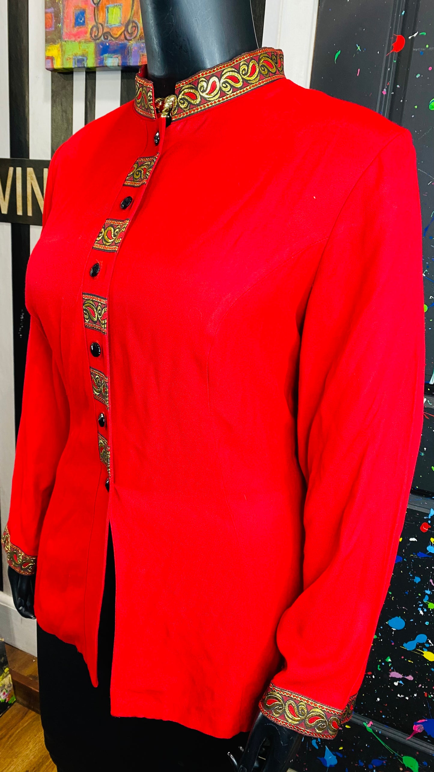 Vintage Red & Gold Long Sleeve Blouse (20)