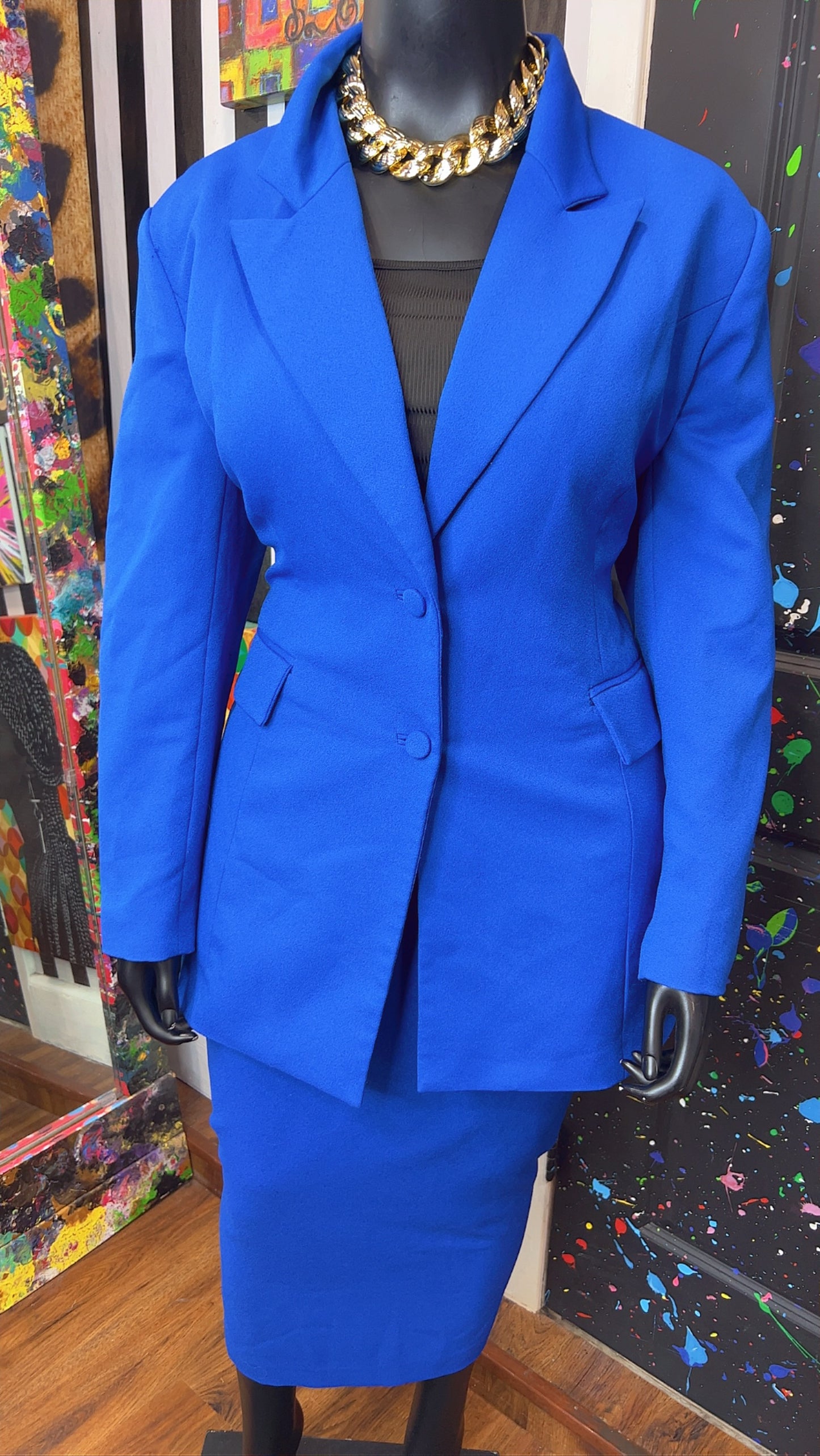 Vintage Solid Blue Skirt Suit (18)