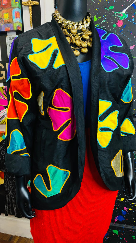 Vintage 100% Silk Embroidered Duster/ Open Blazer (OS)