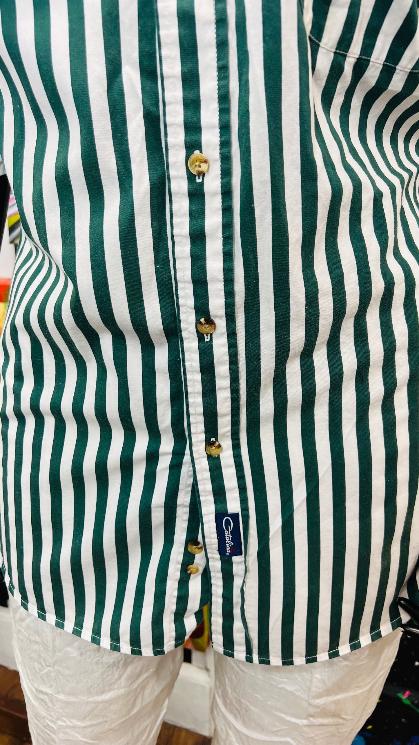 Vintage Cotton Green & White Catalina Striped Blouse (22)