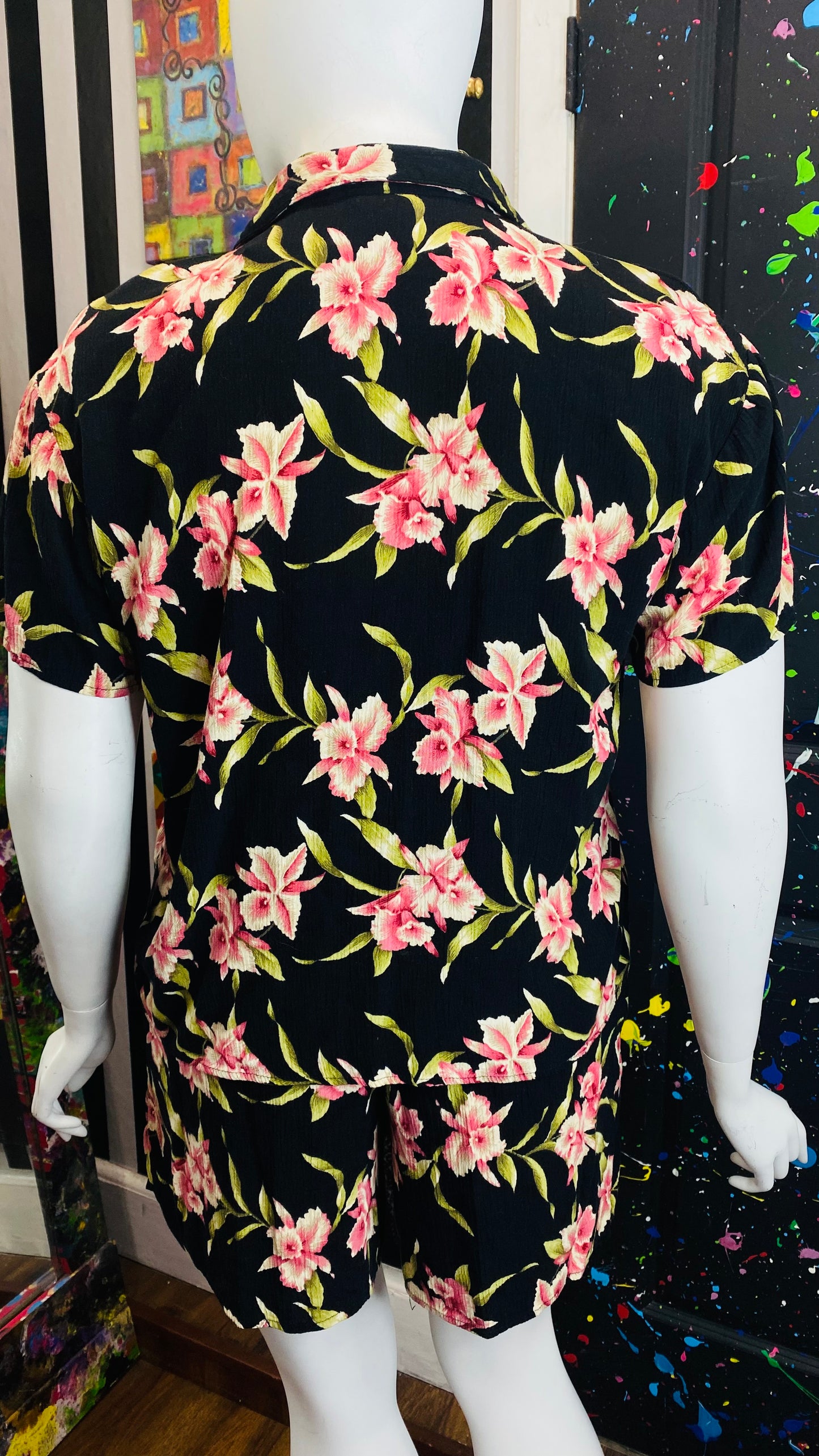 Vintage Floral Rayon Shorts Set (16/18)