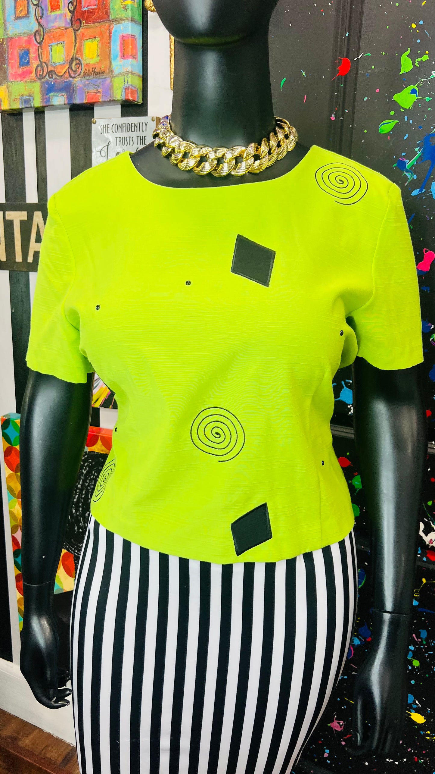 Vintage Green & Black Blouse (18)