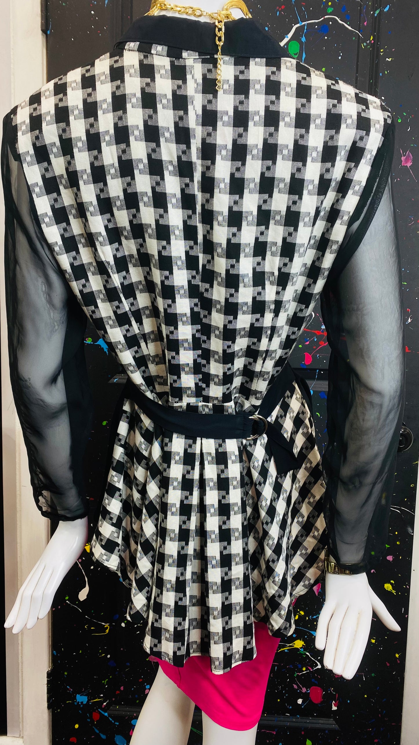 Vintage Black & White Sheer Arm Blazer (12)